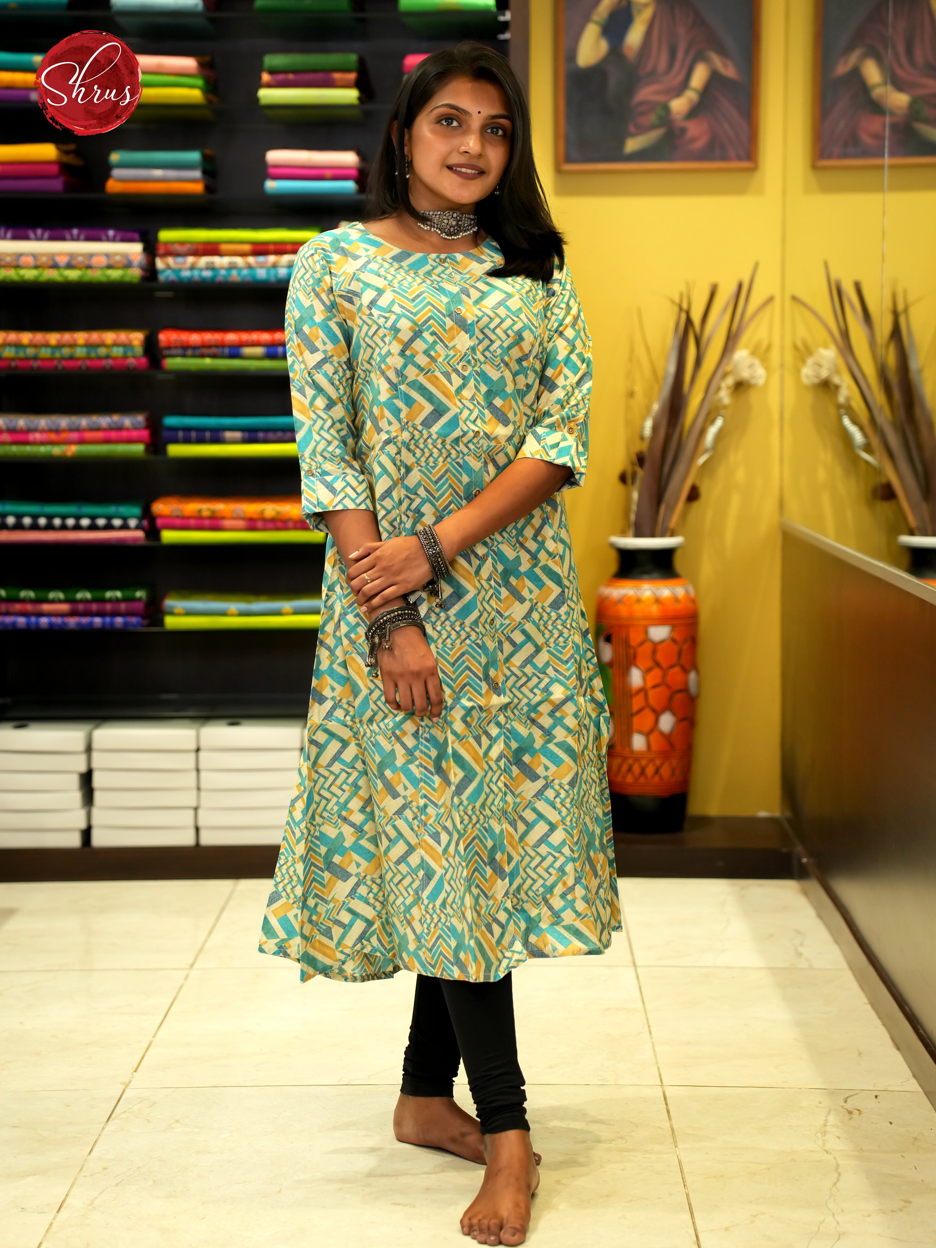 Cream & Blue - Readymade Kurti - Shop on ShrusEternity.com