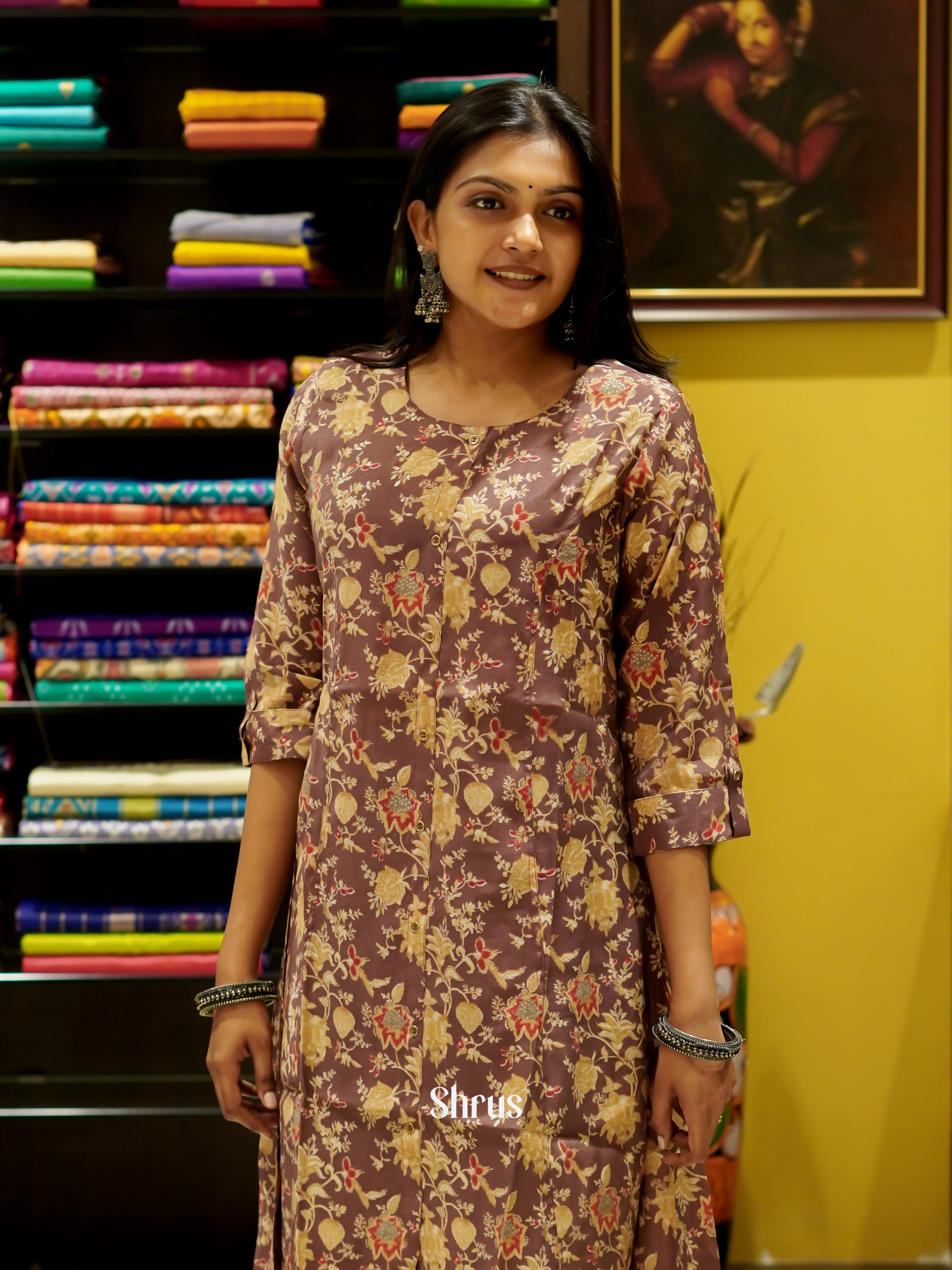 Brown - Readymade Kurti - Shop on ShrusEternity.com