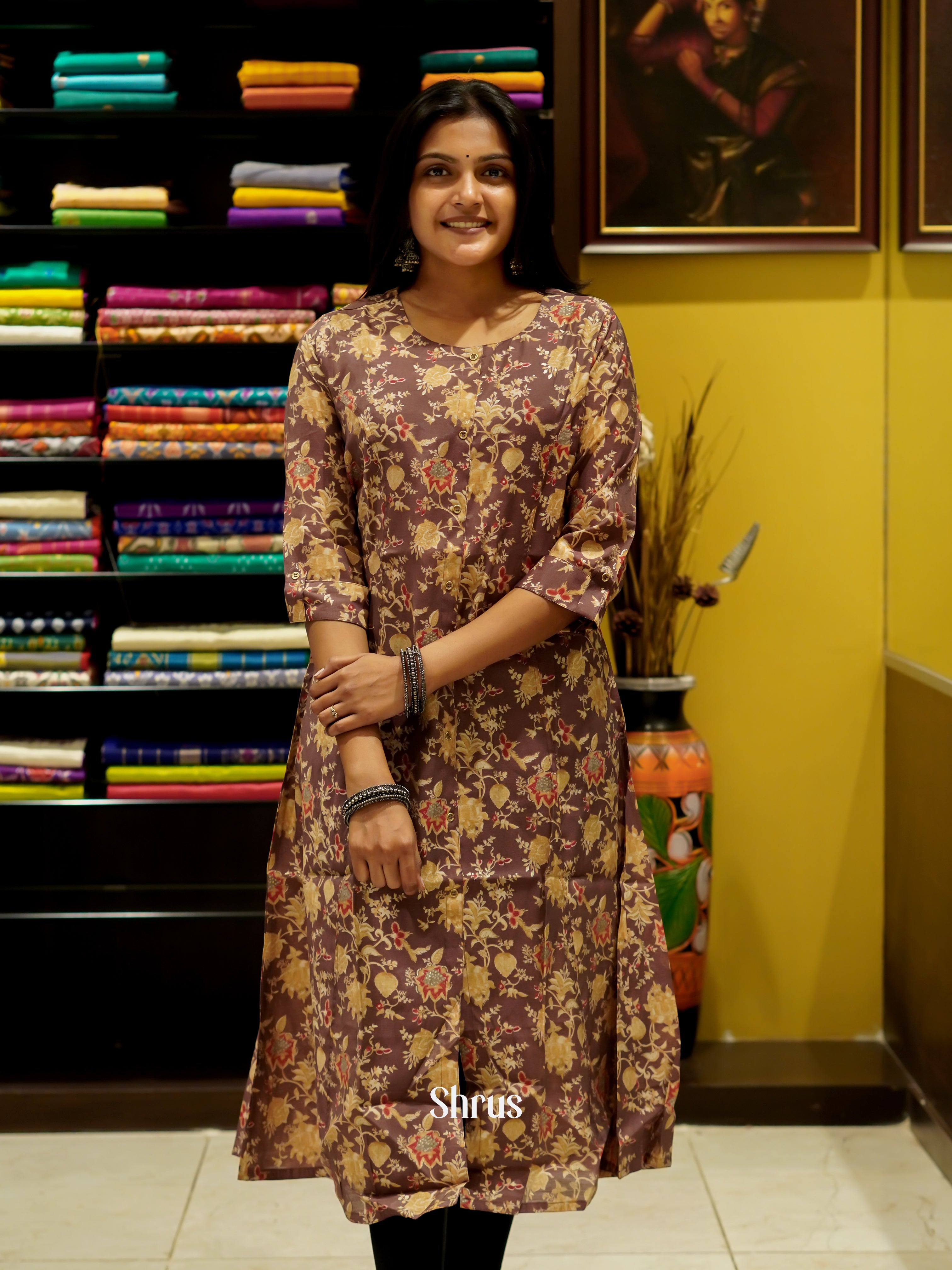 Brown - Readymade Kurti - Shop on ShrusEternity.com