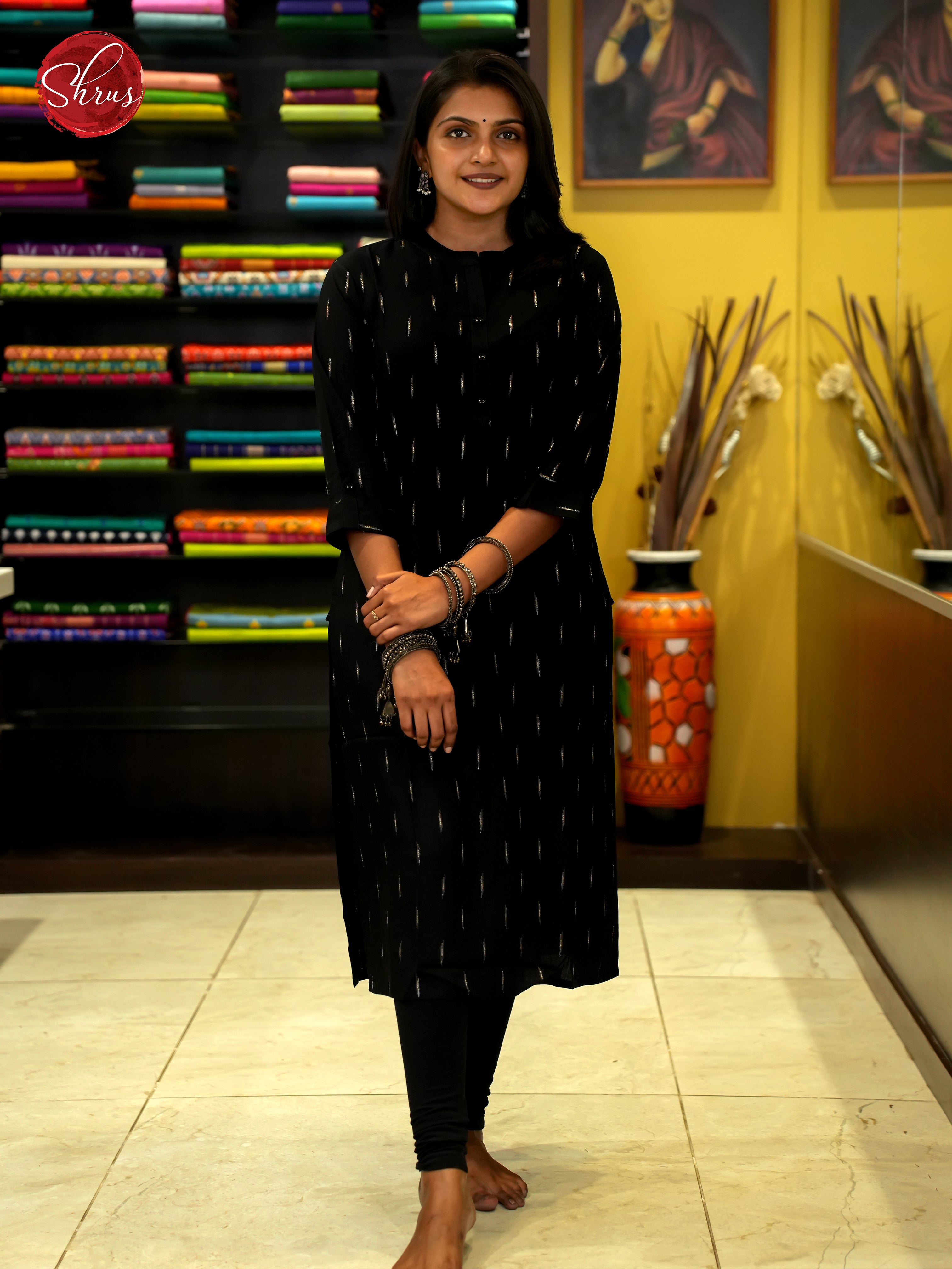 Black - Readymade Ikkat printed Kurti - Shop on ShrusEternity.com