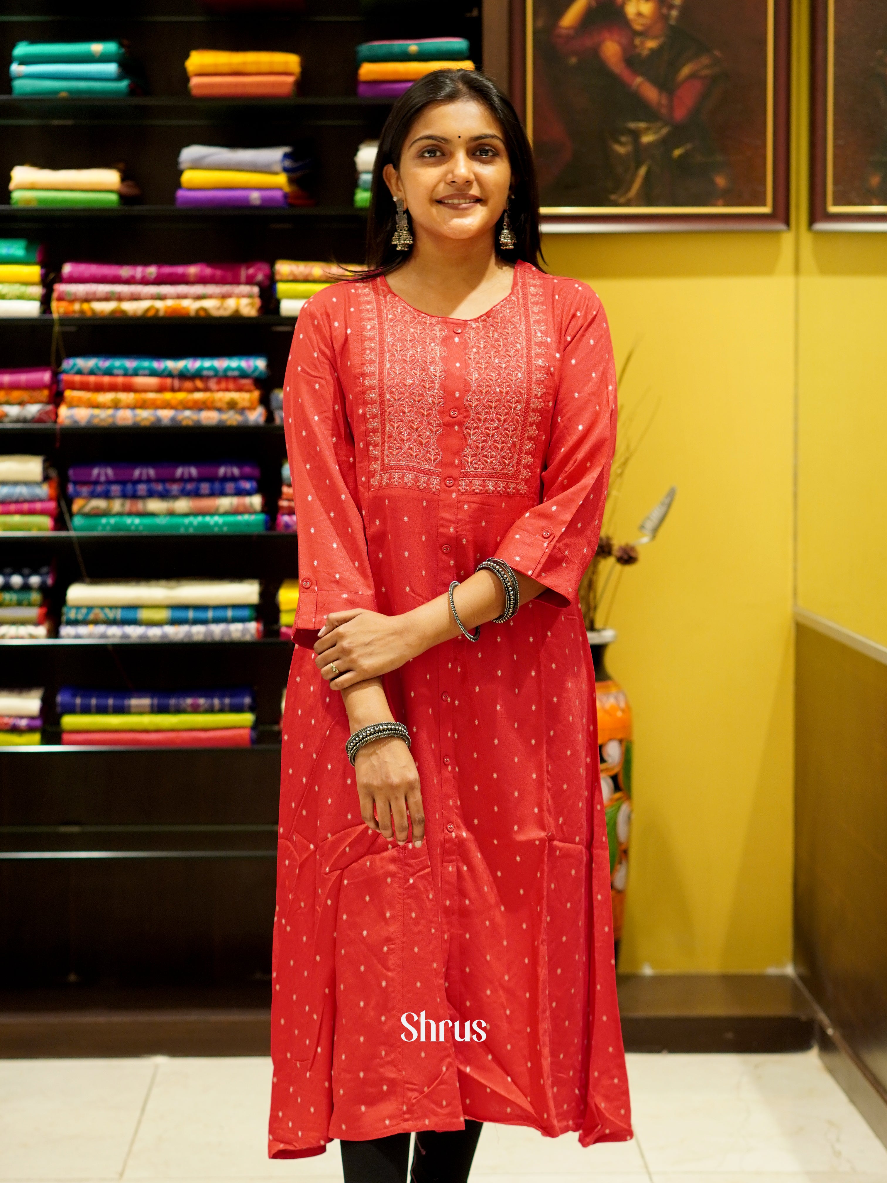 Red- Readymade kurti - Shop on ShrusEternity.com