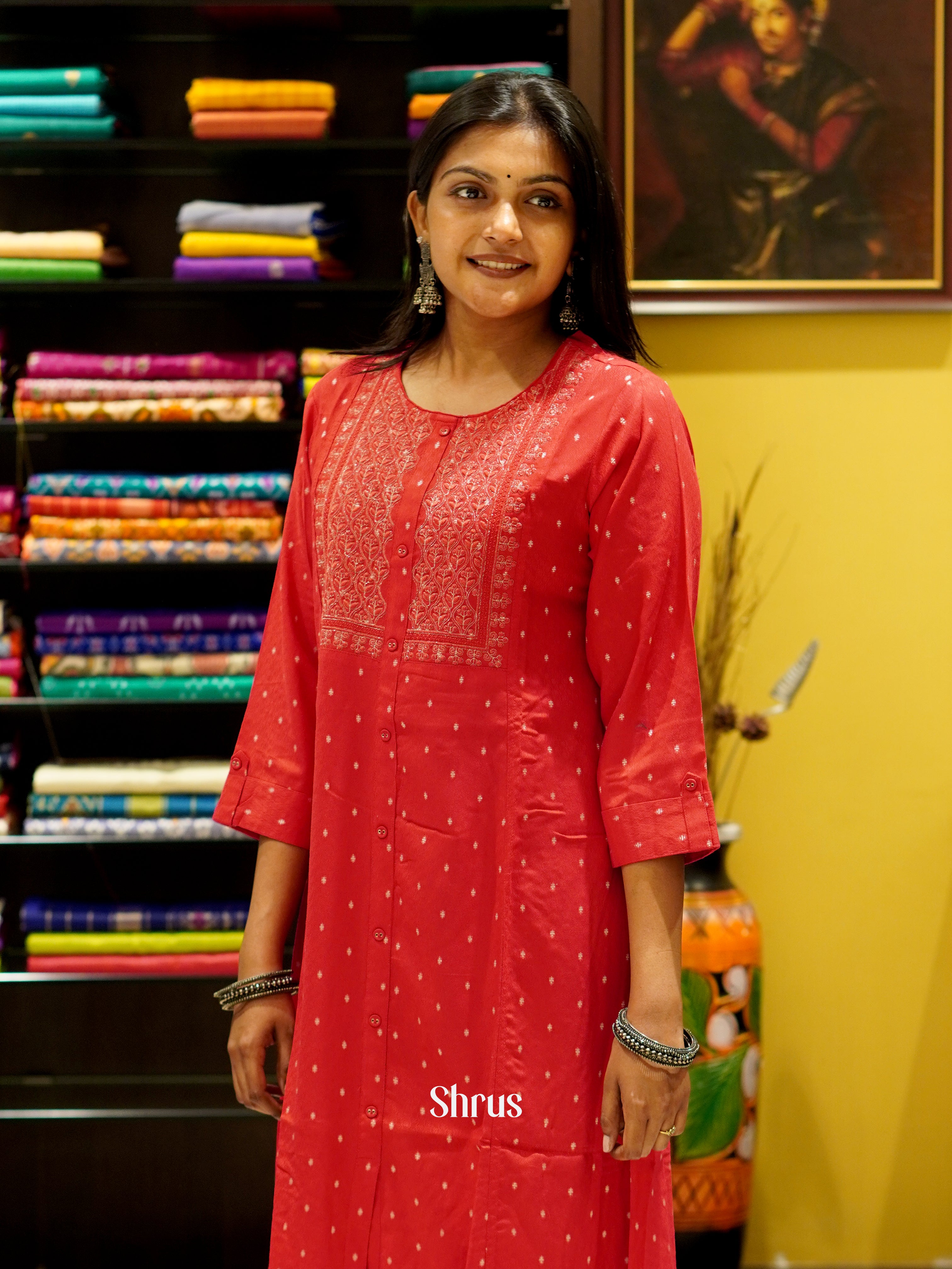 Red- Readymade kurti - Shop on ShrusEternity.com