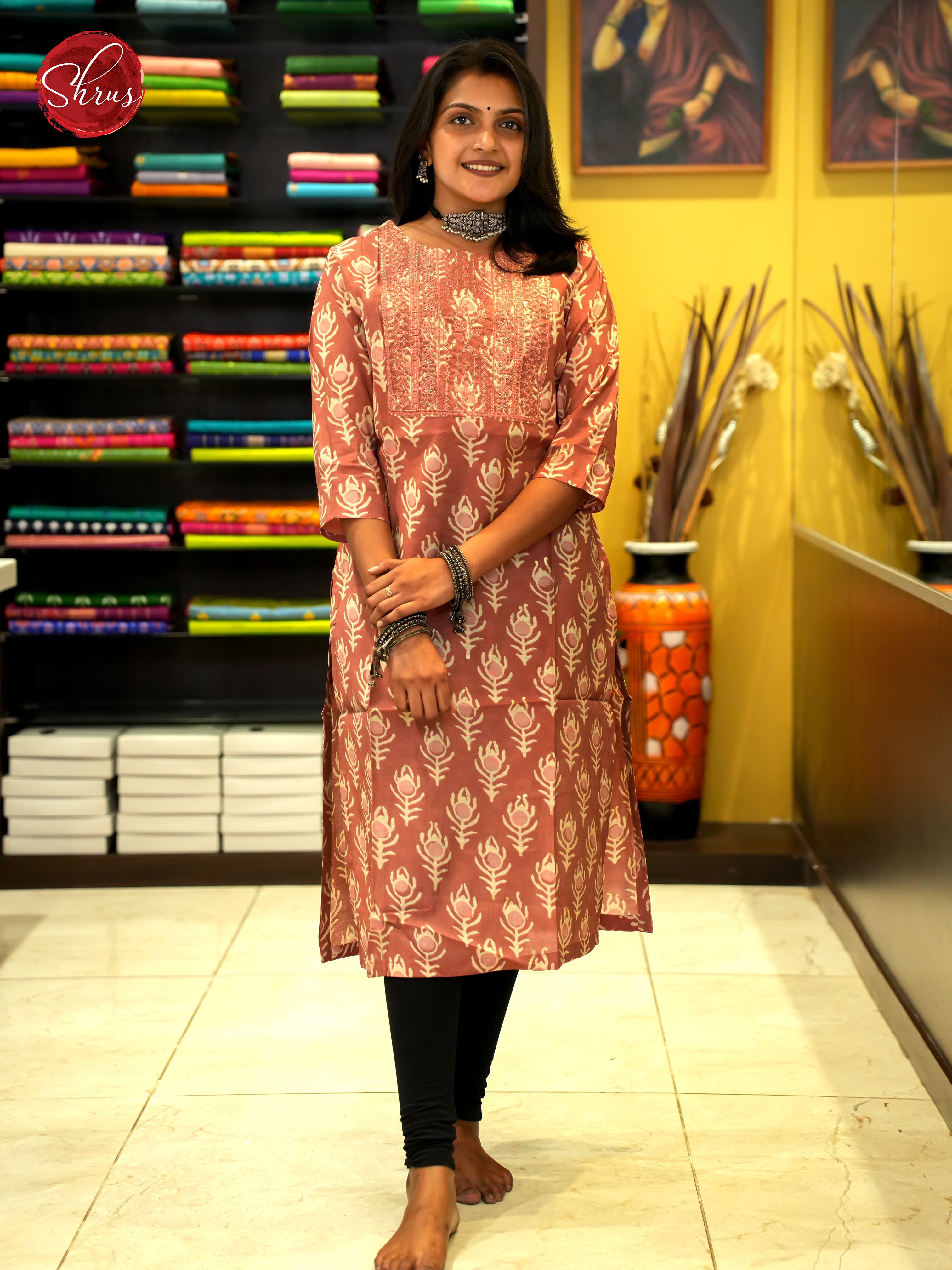 Light Brown- Readymade Printed Kurti - Shop on ShrusEternity.com