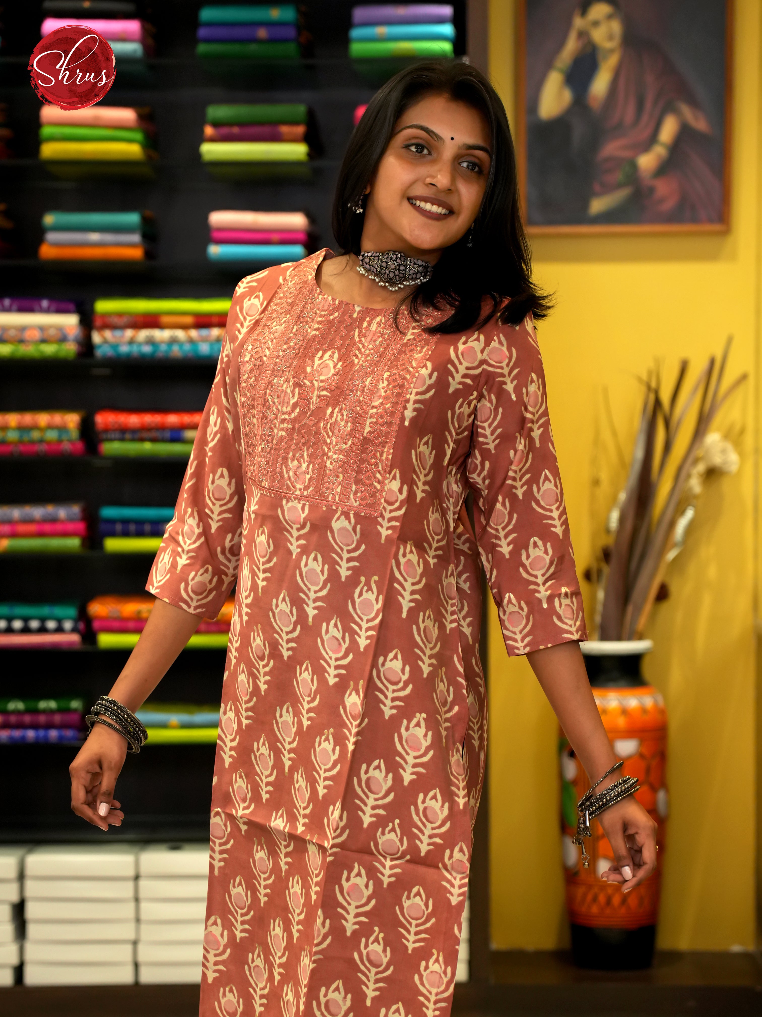 Light Brown- Readymade Printed Kurti - Shop on ShrusEternity.com