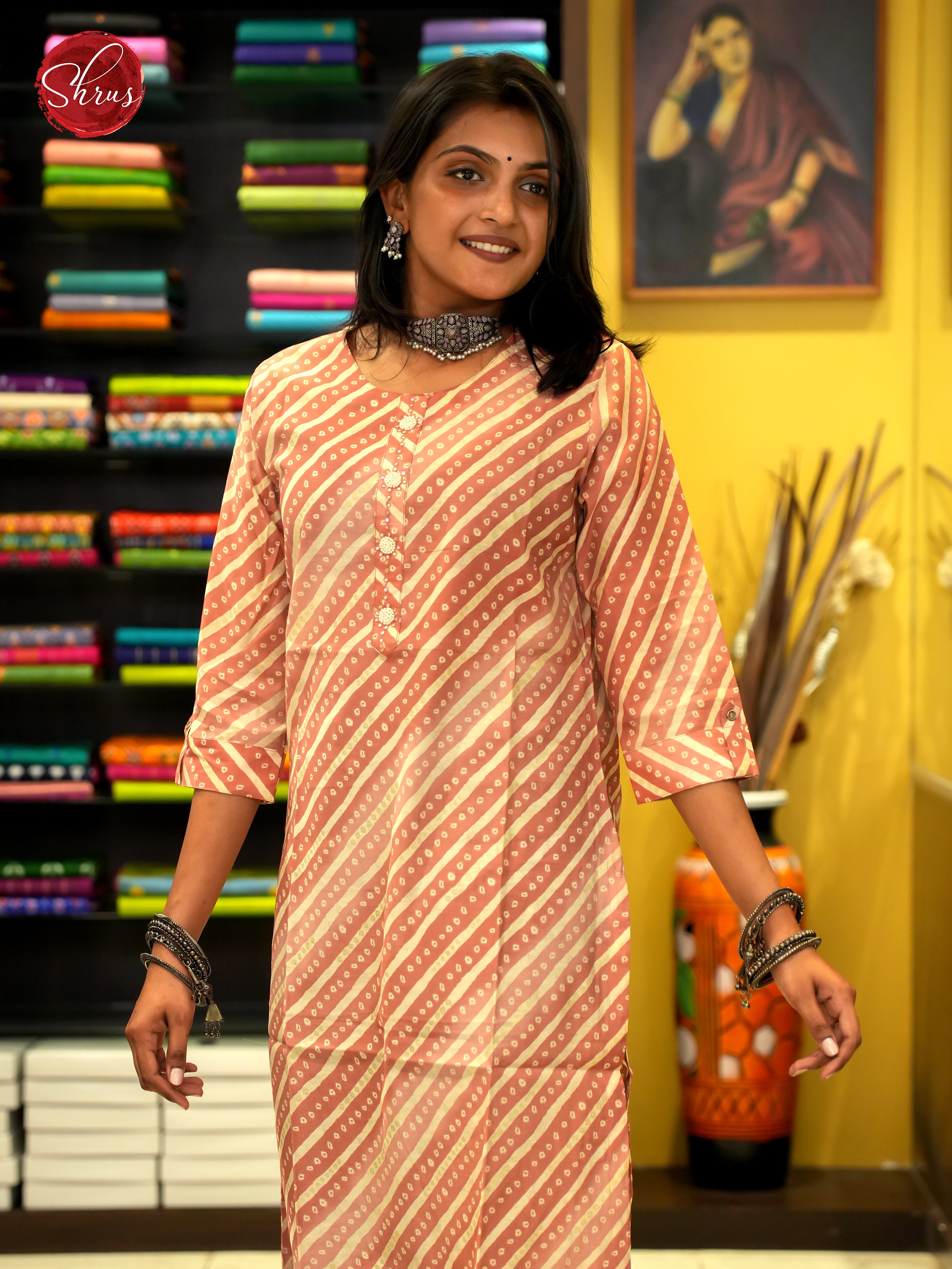 Cream & Peach- Readymade Kurti - Shop on ShrusEternity.com