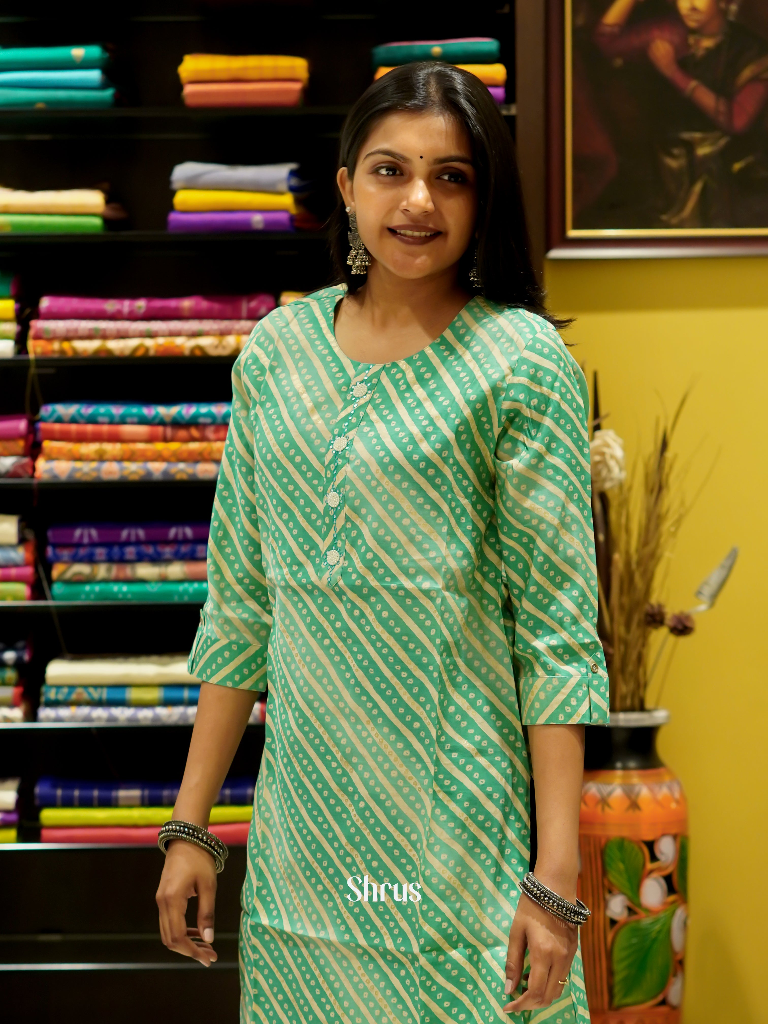 Green - Readymade Kurti - Shop on ShrusEternity.com