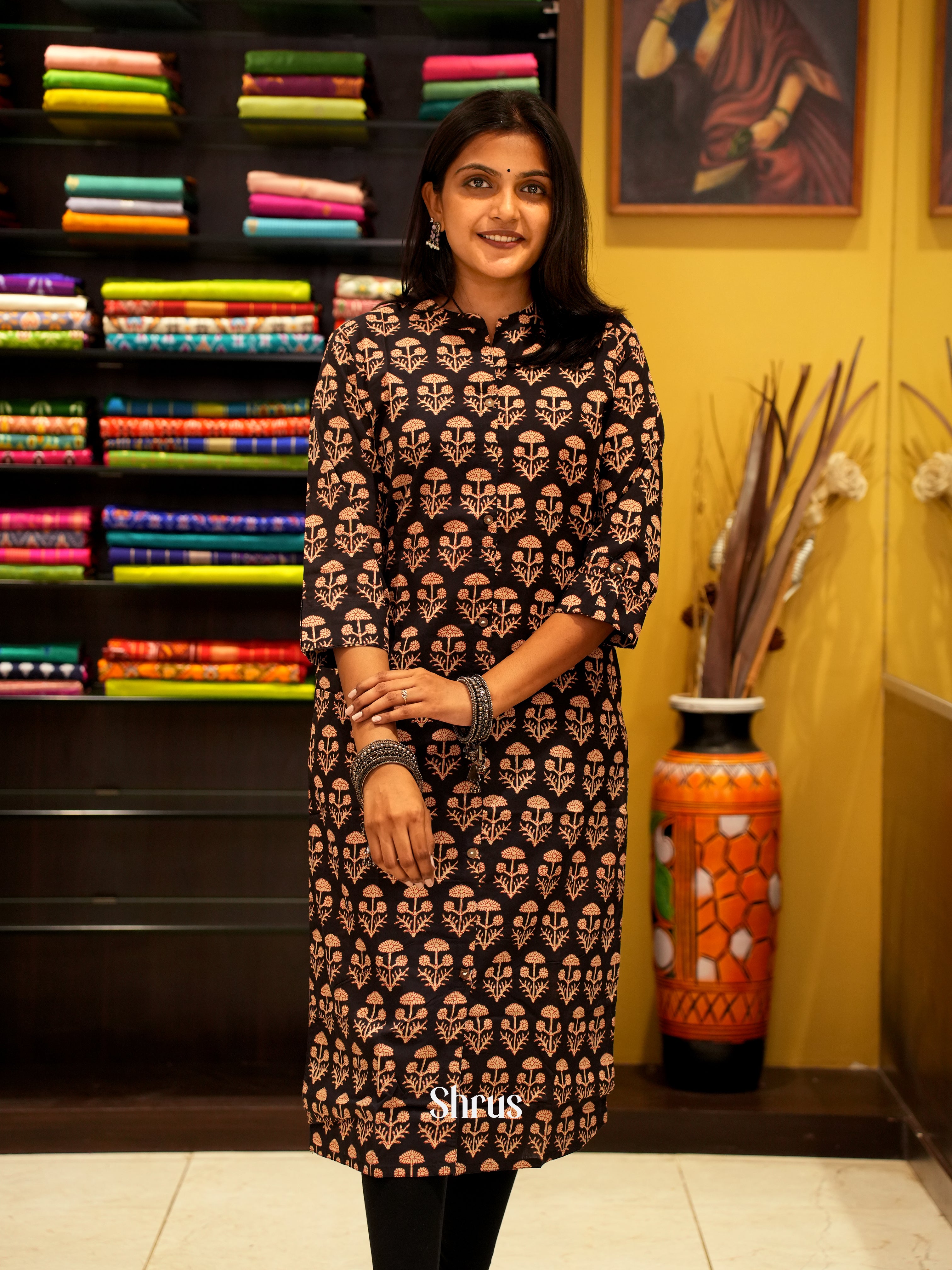 Black - Readymade printed Kurti - Shop on ShrusEternity.com