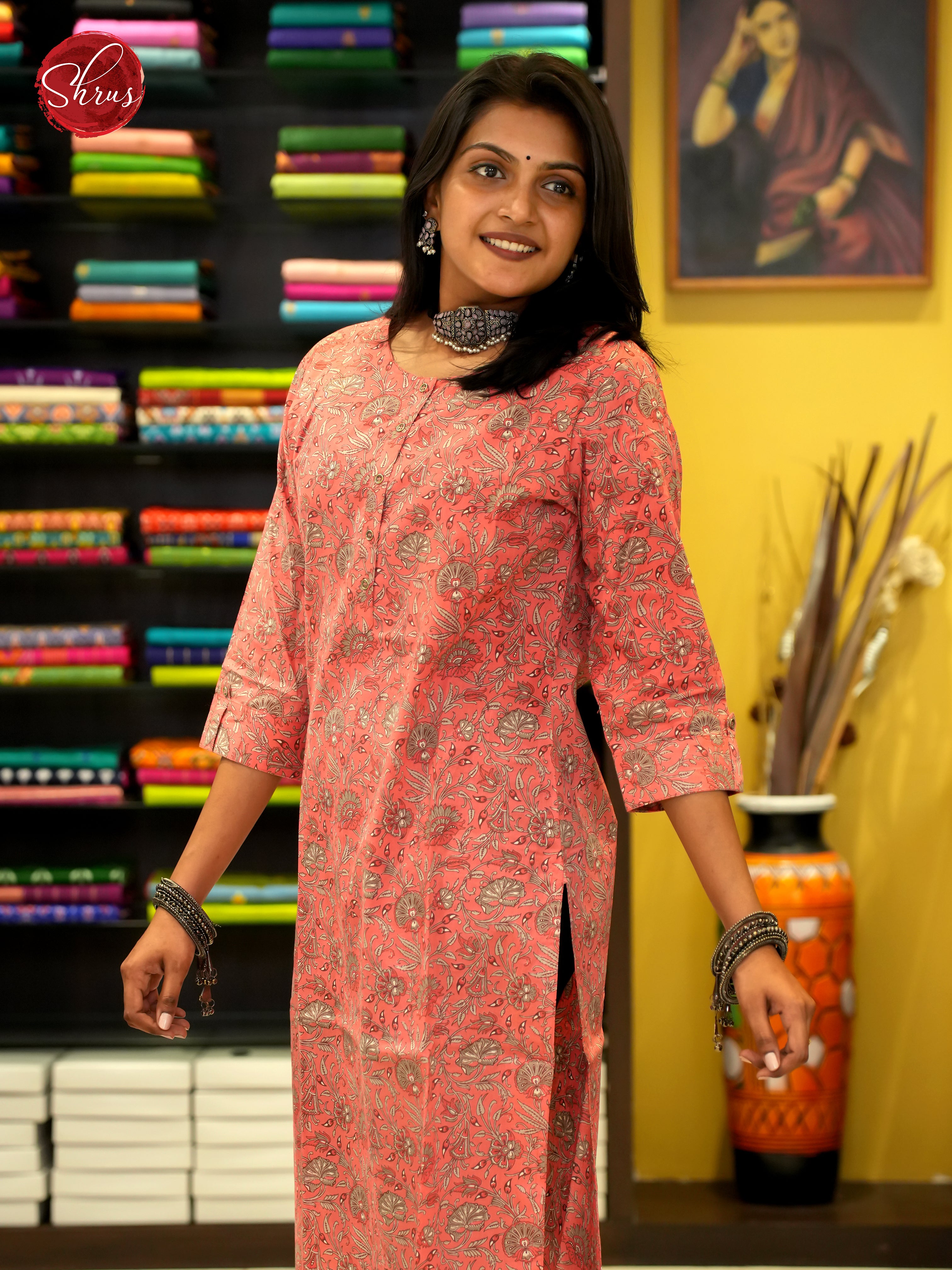 Peach - Printed Readymade Kurti - Shop on ShrusEternity.com