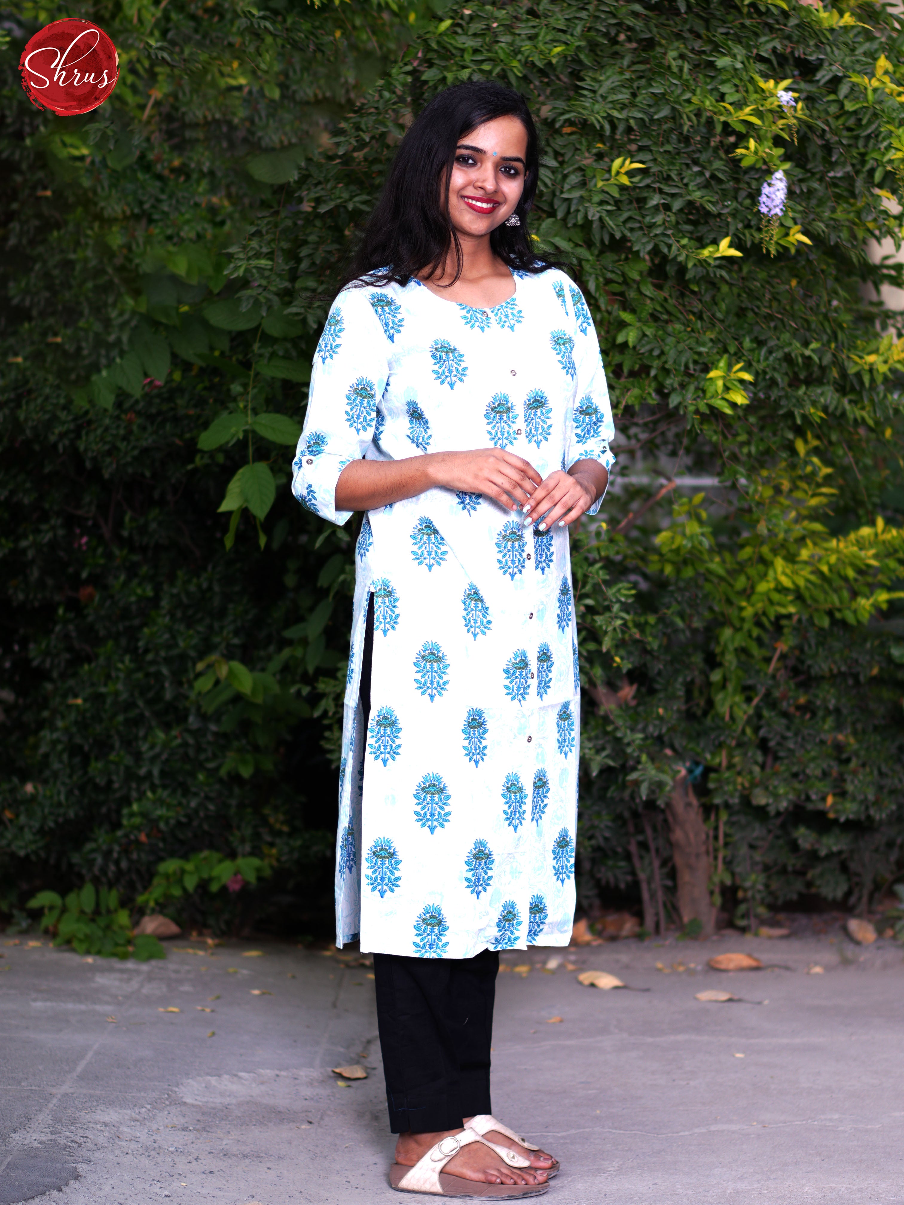 Cream & Blue - Casual Readymade Kurti - Shop on ShrusEternity.com