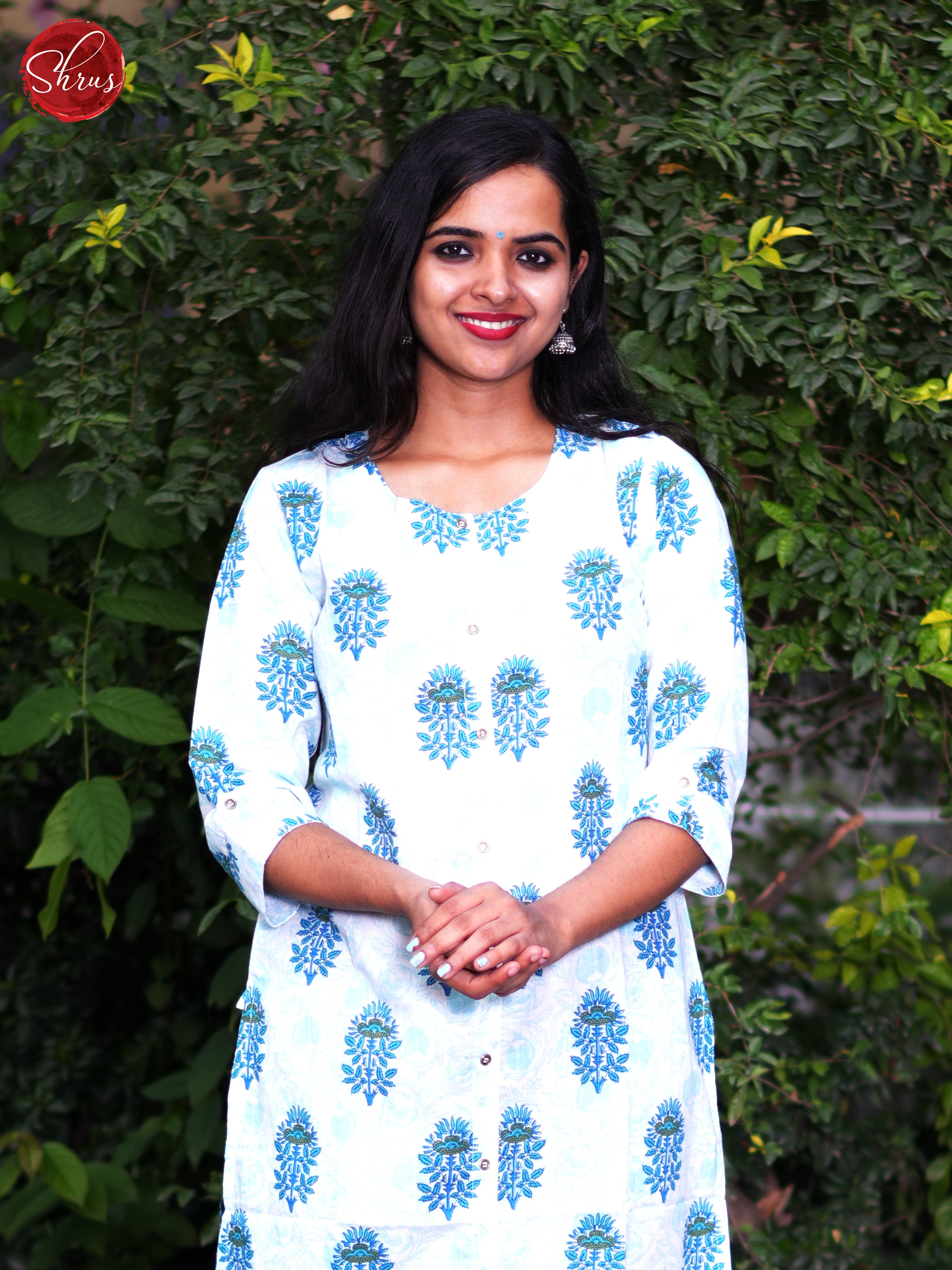 Cream & Blue - Casual Readymade Kurti - Shop on ShrusEternity.com