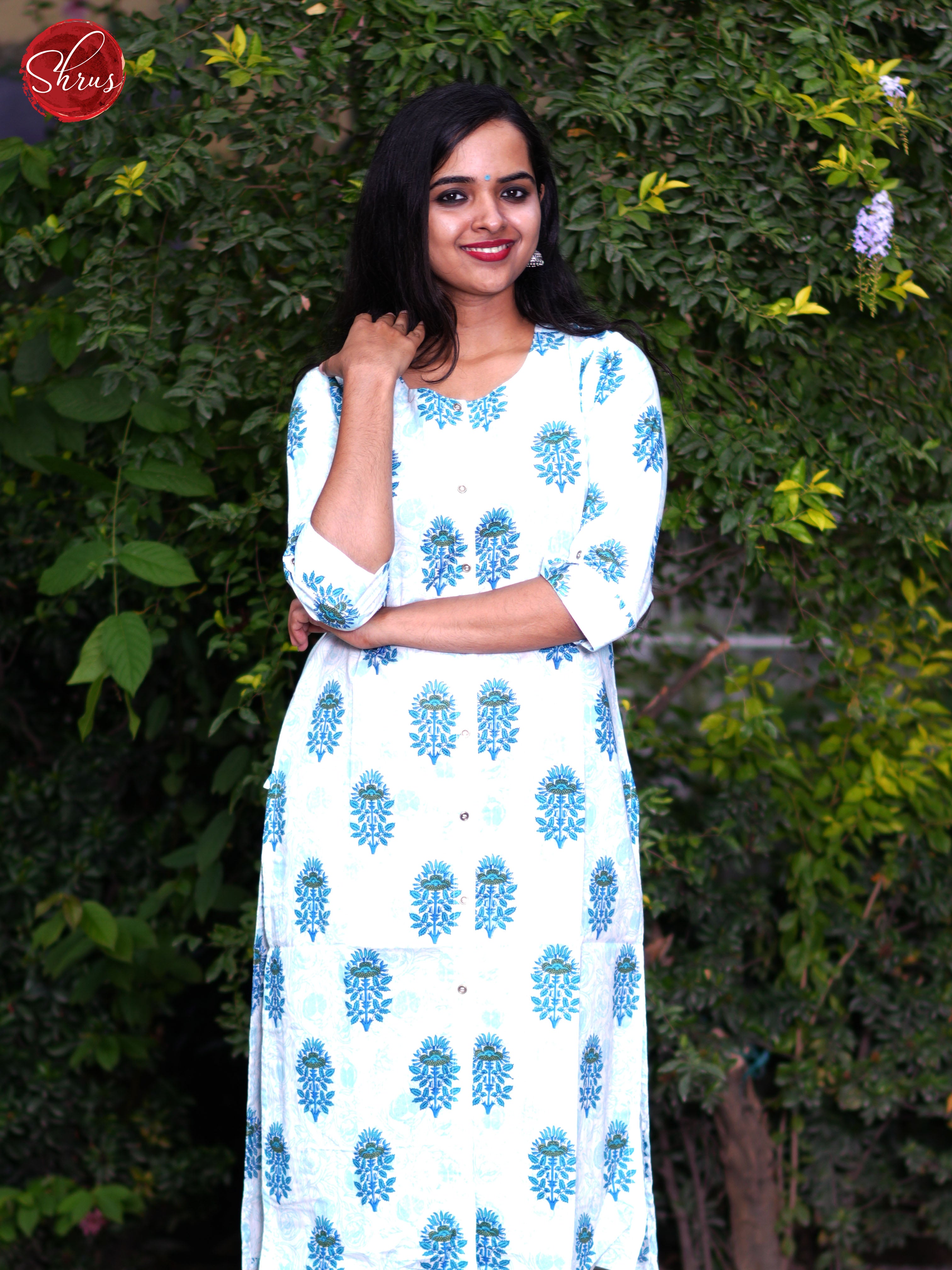 Cream & Blue - Casual Readymade Kurti - Shop on ShrusEternity.com