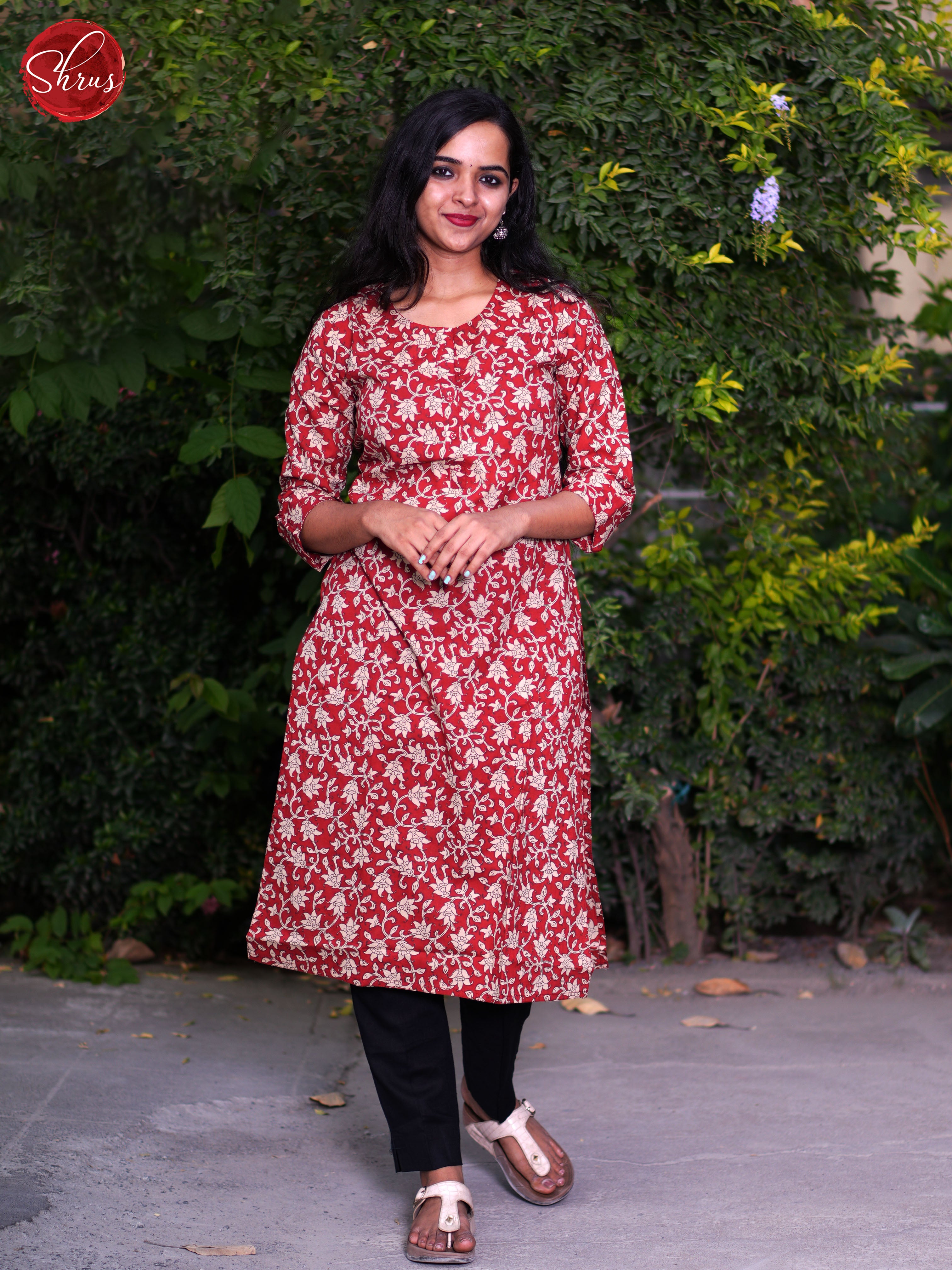 Red -Casual Readymade Kurti - Shop on ShrusEternity.com