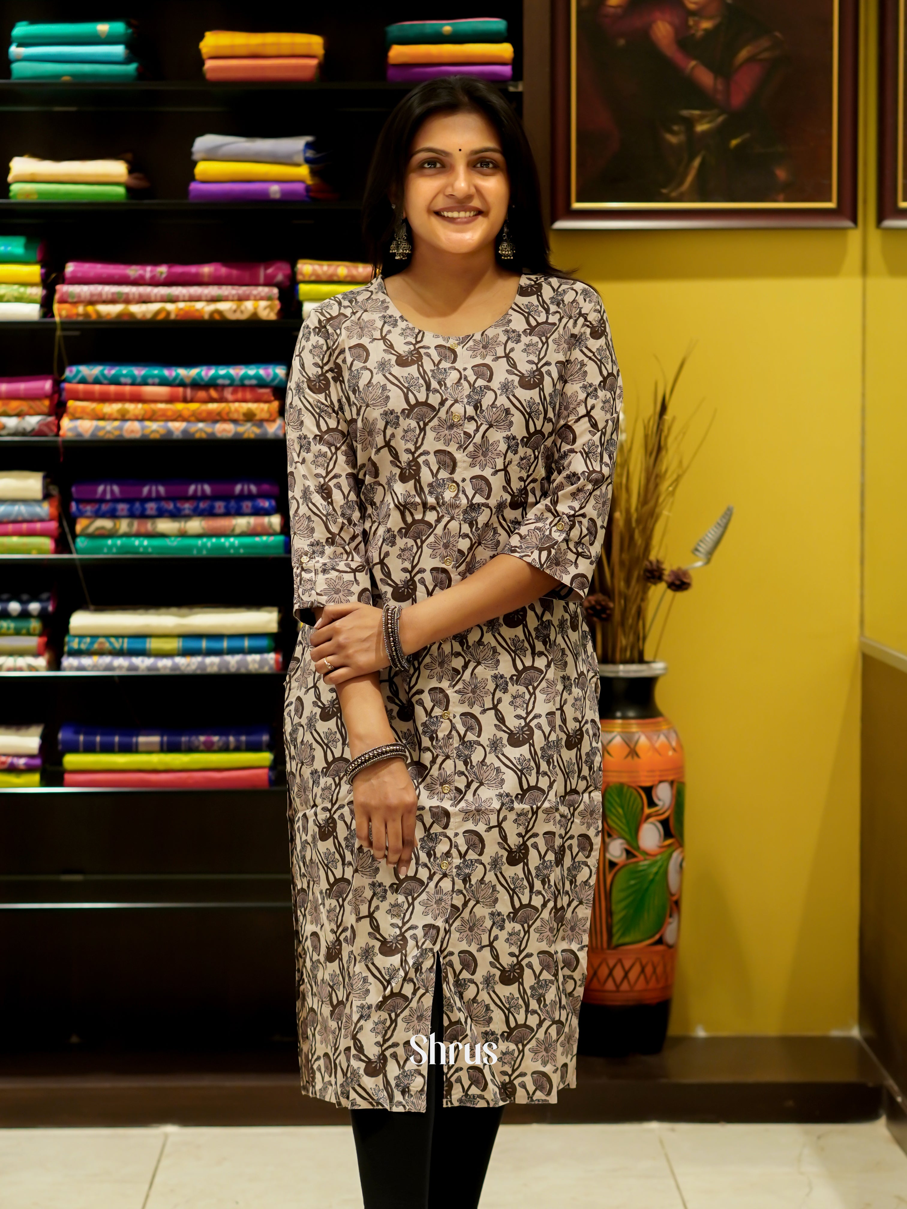 Cream & Brown - Readymade Kurti - Shop on ShrusEternity.com