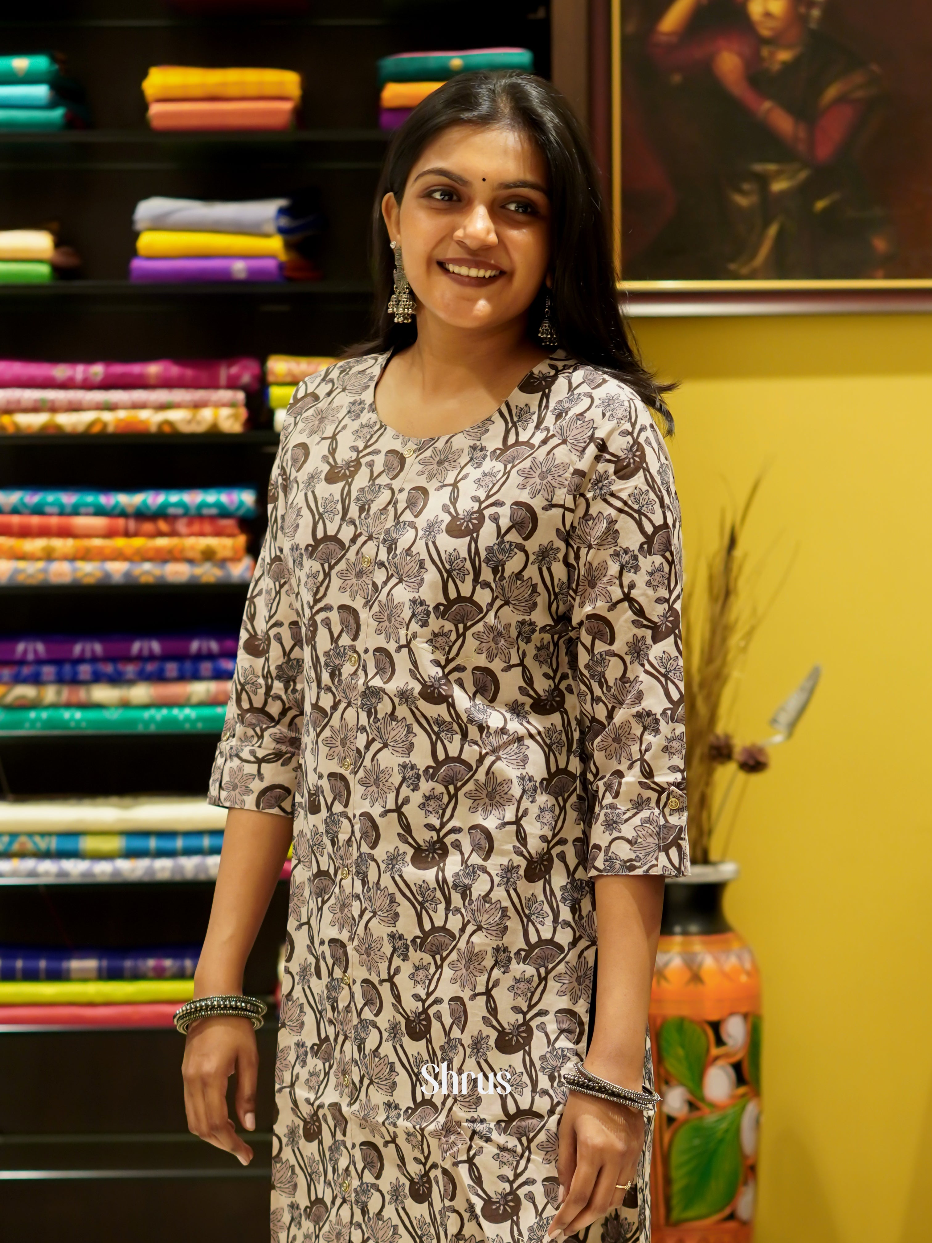 Cream & Brown - Readymade Kurti - Shop on ShrusEternity.com