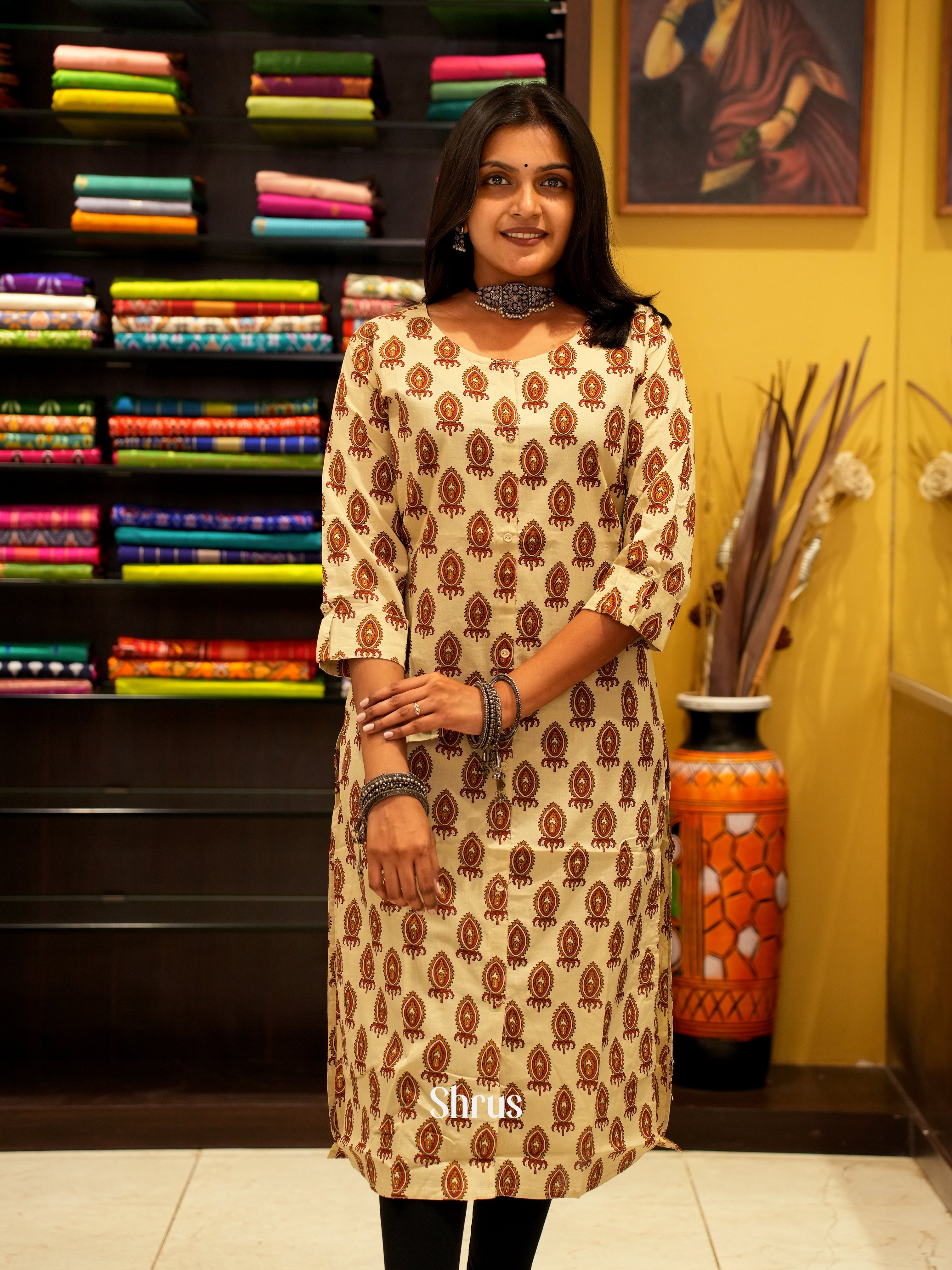 Cream - Readymade printed Kurti - Shop on ShrusEternity.com