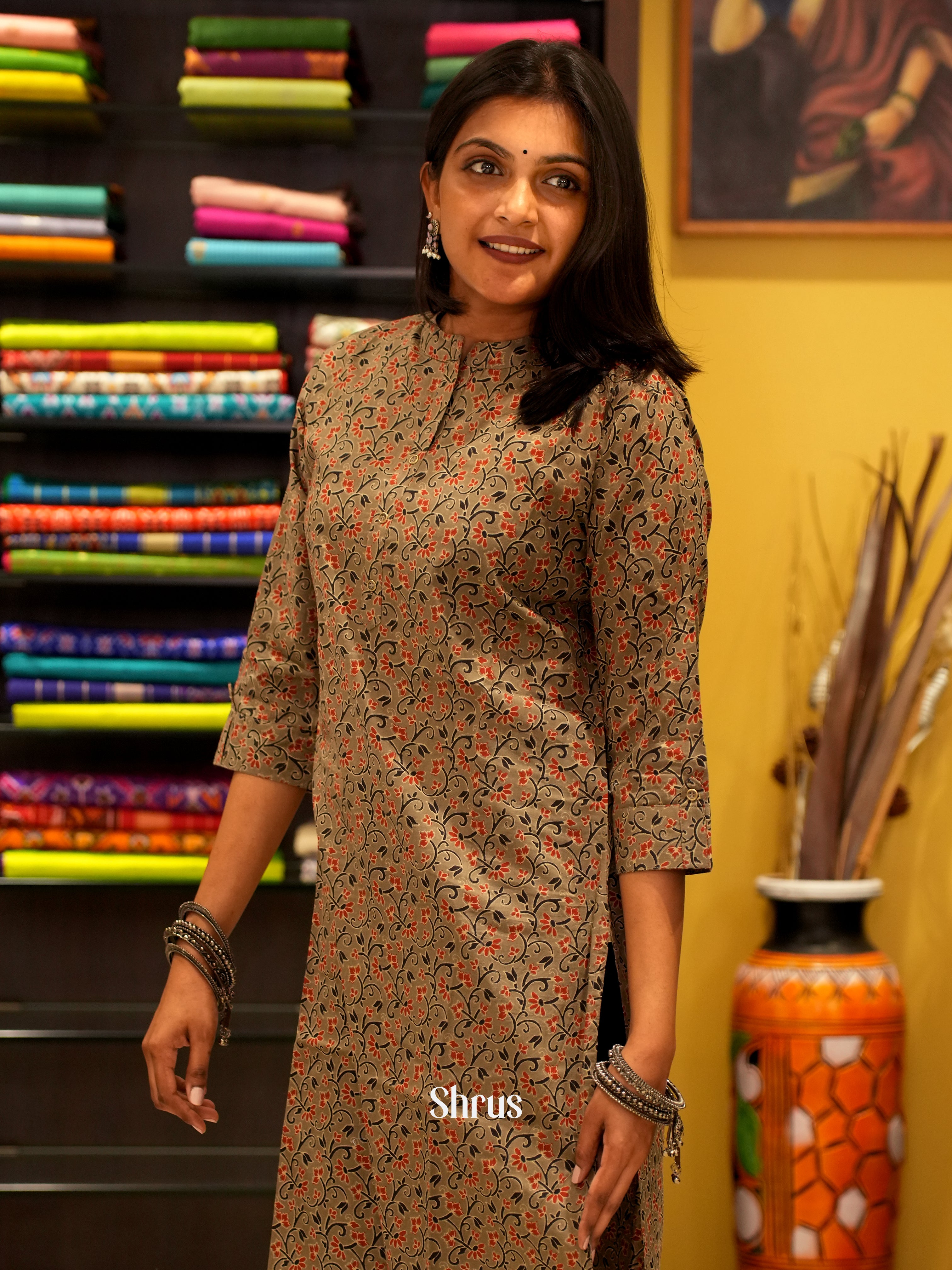 Grey - Readymade Kurti - Shop on ShrusEternity.com