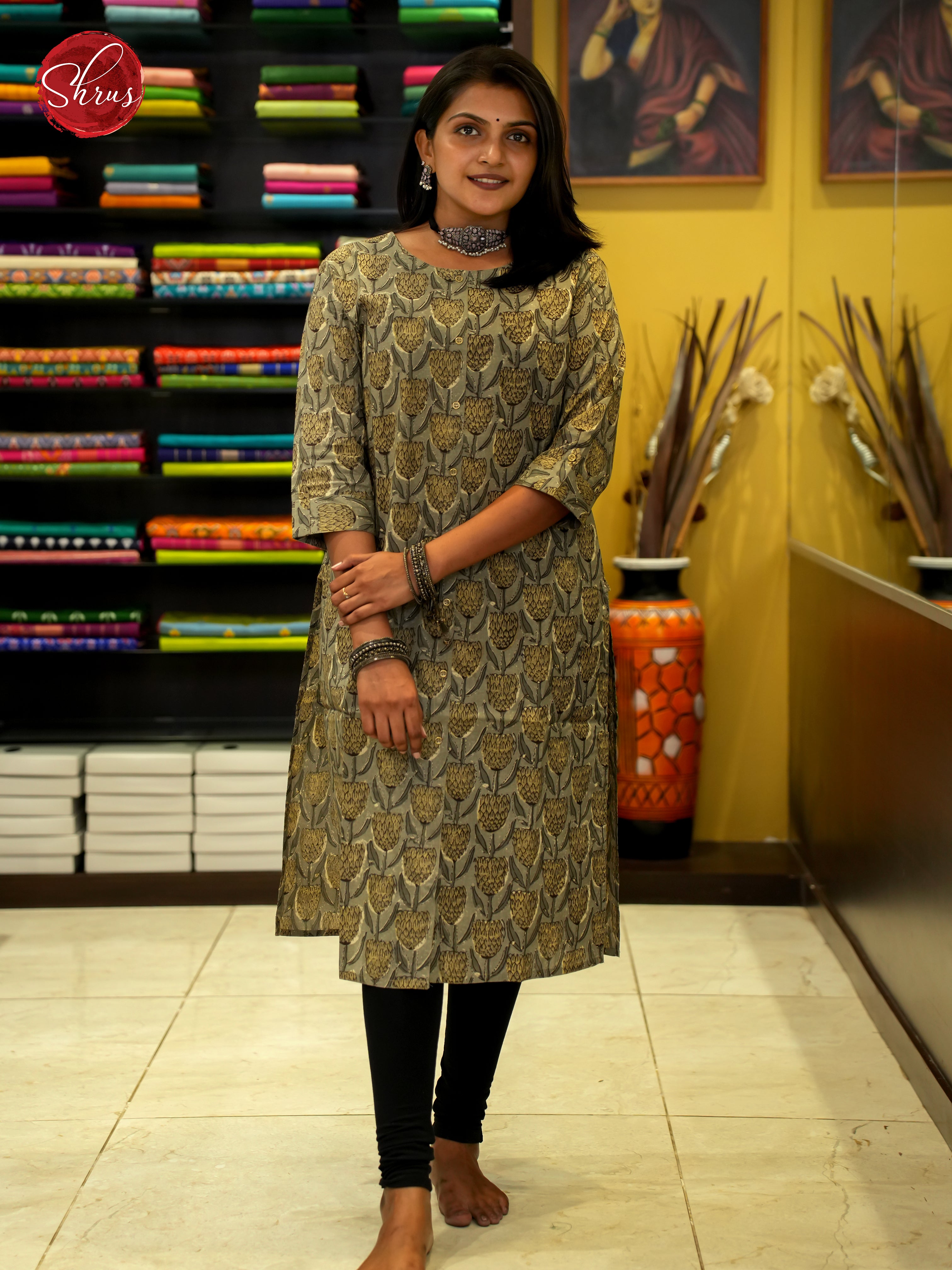 Grey - Readymade Printed Kurti - Shop on ShrusEternity.com