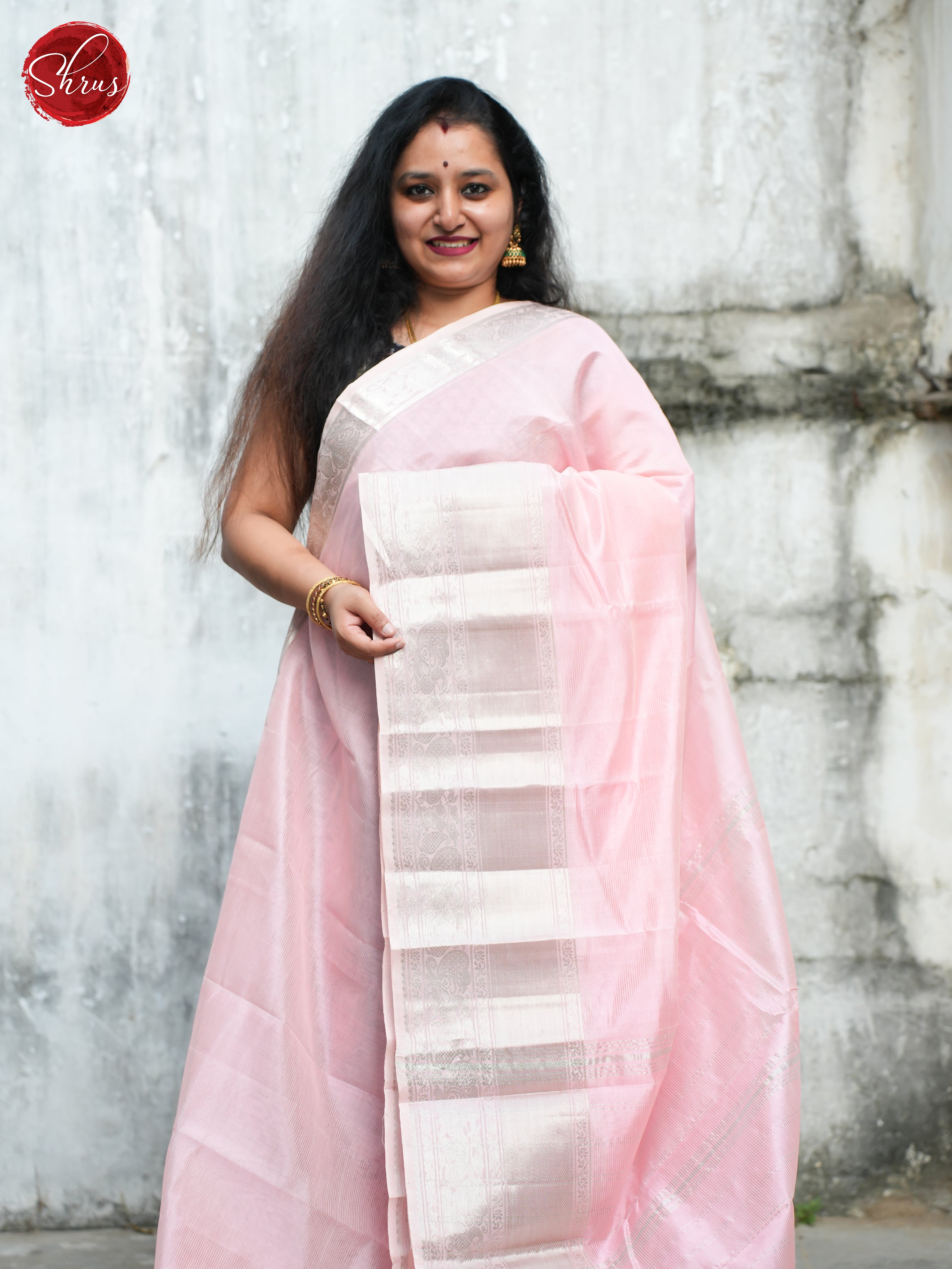 Chic Light Pink Mangalagiri Silk Cotton Saree with Silver Zari Border