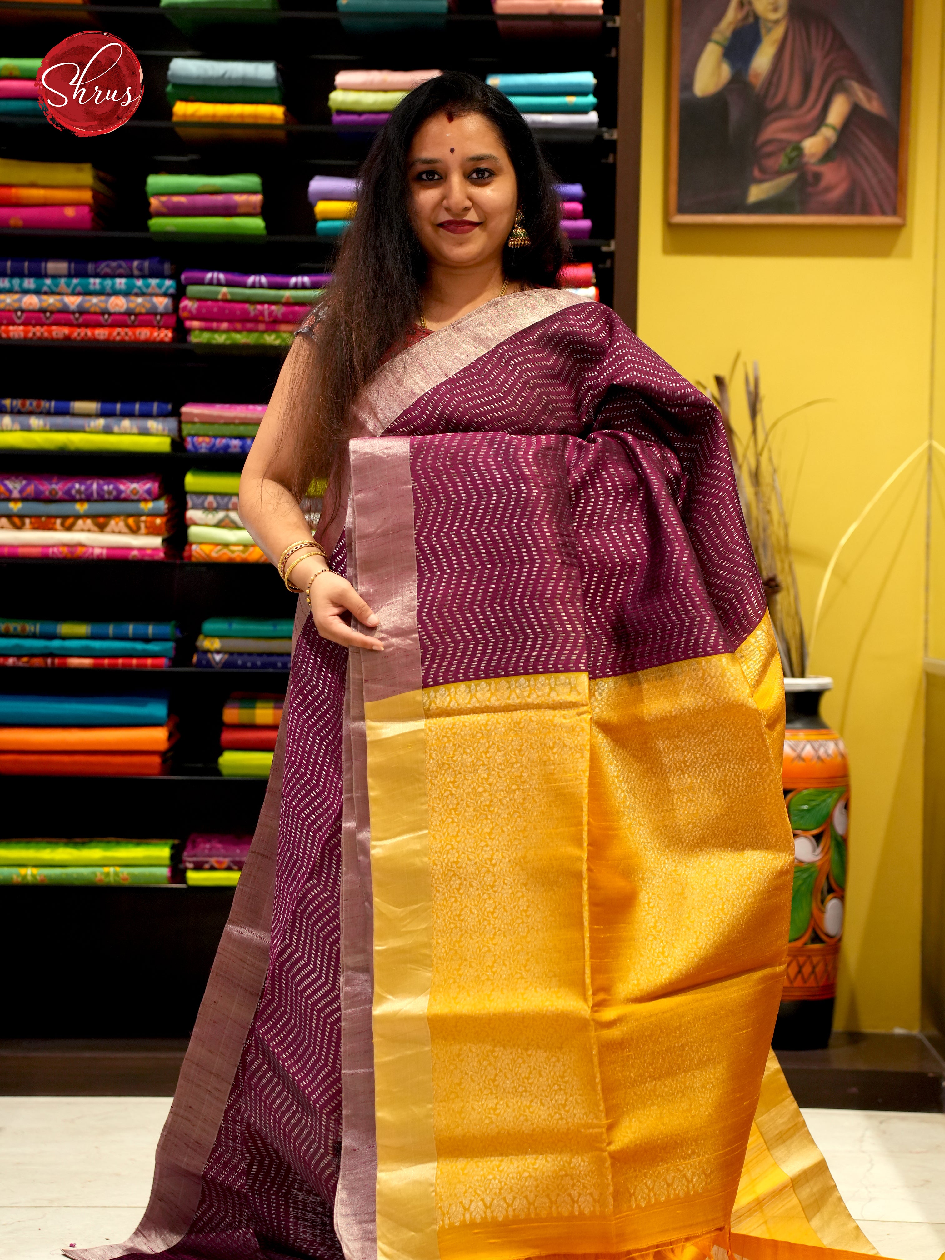 Light Wine and Mustard - Raw Silk Saree - Shop on ShrusEternity.com