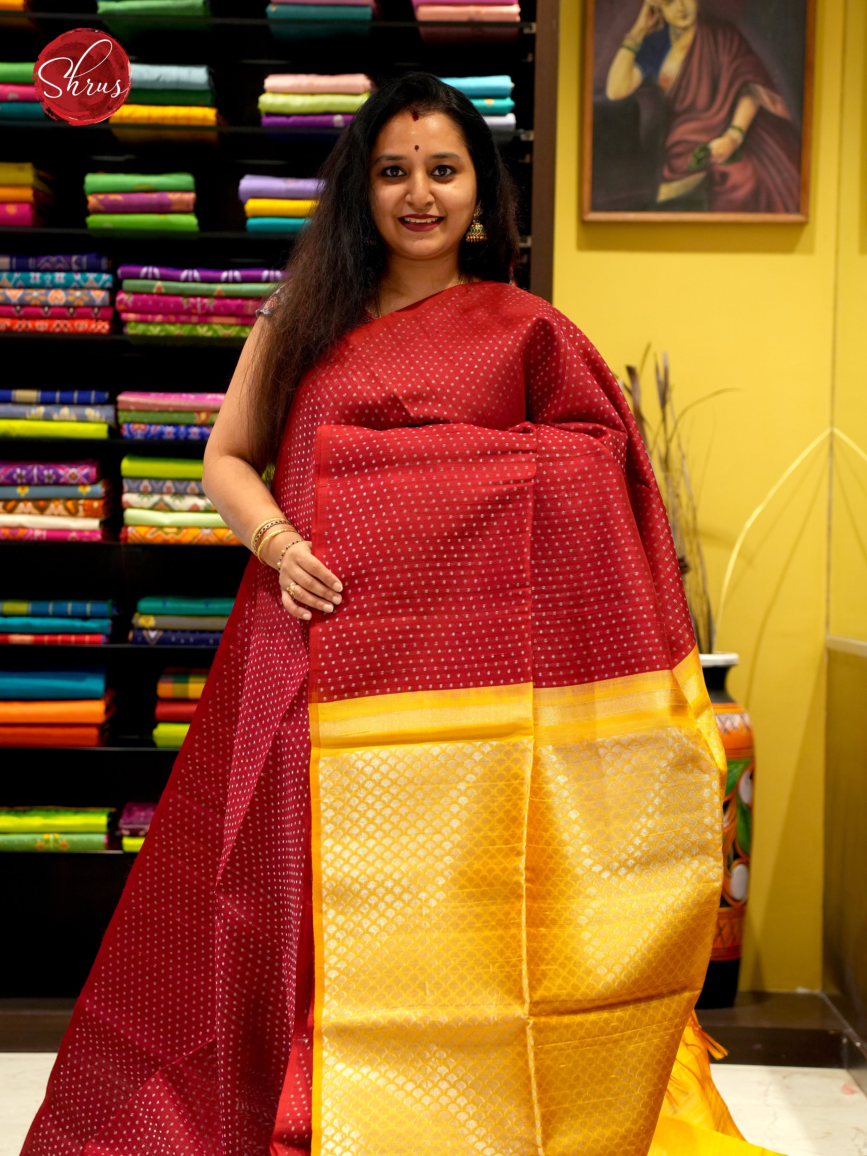 Maroon and Mustard - Raw Silk Saree - Shop on ShrusEternity.com