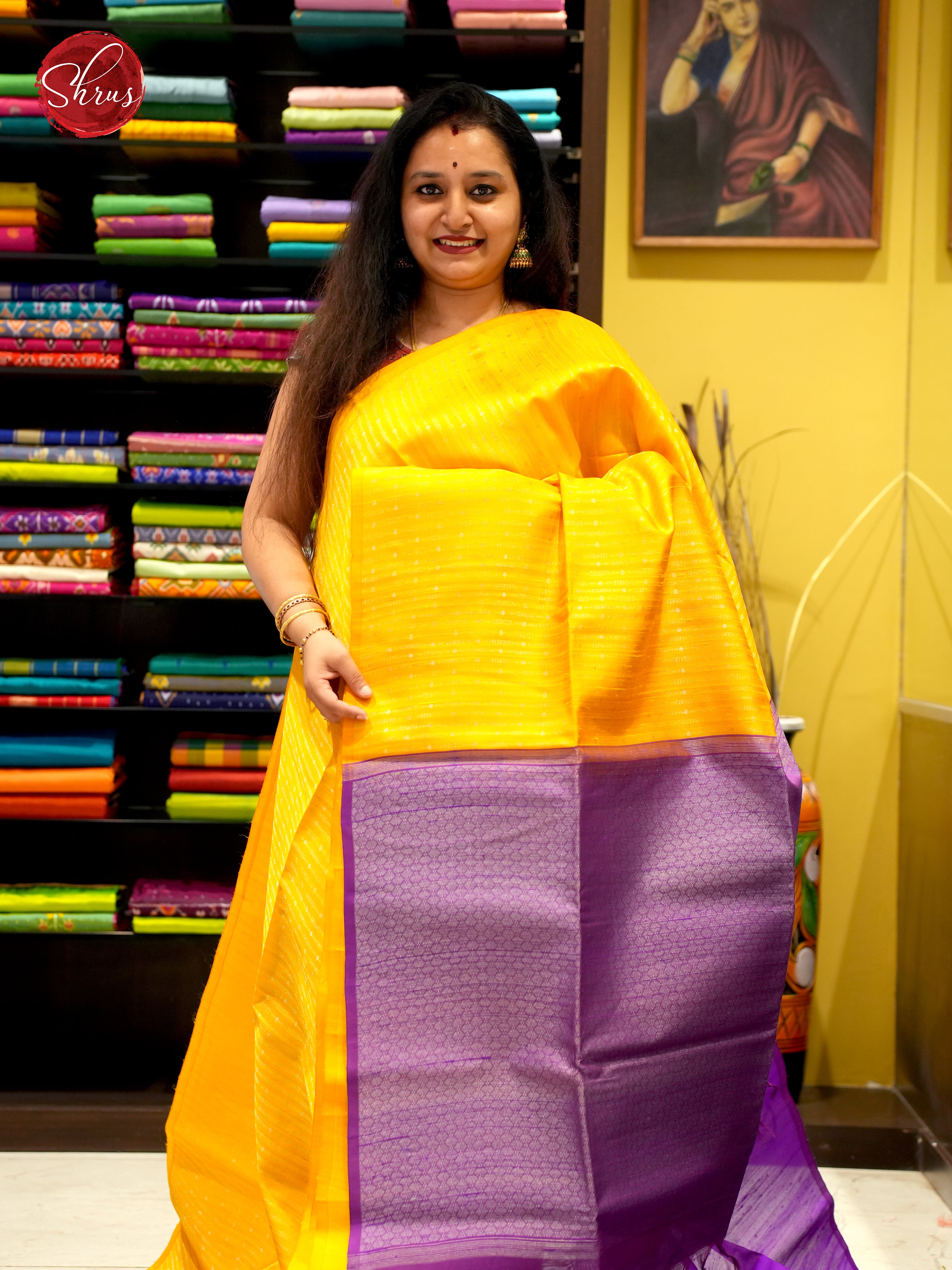 Yellow and purple- Raw Silk Saree - Shop on ShrusEternity.com