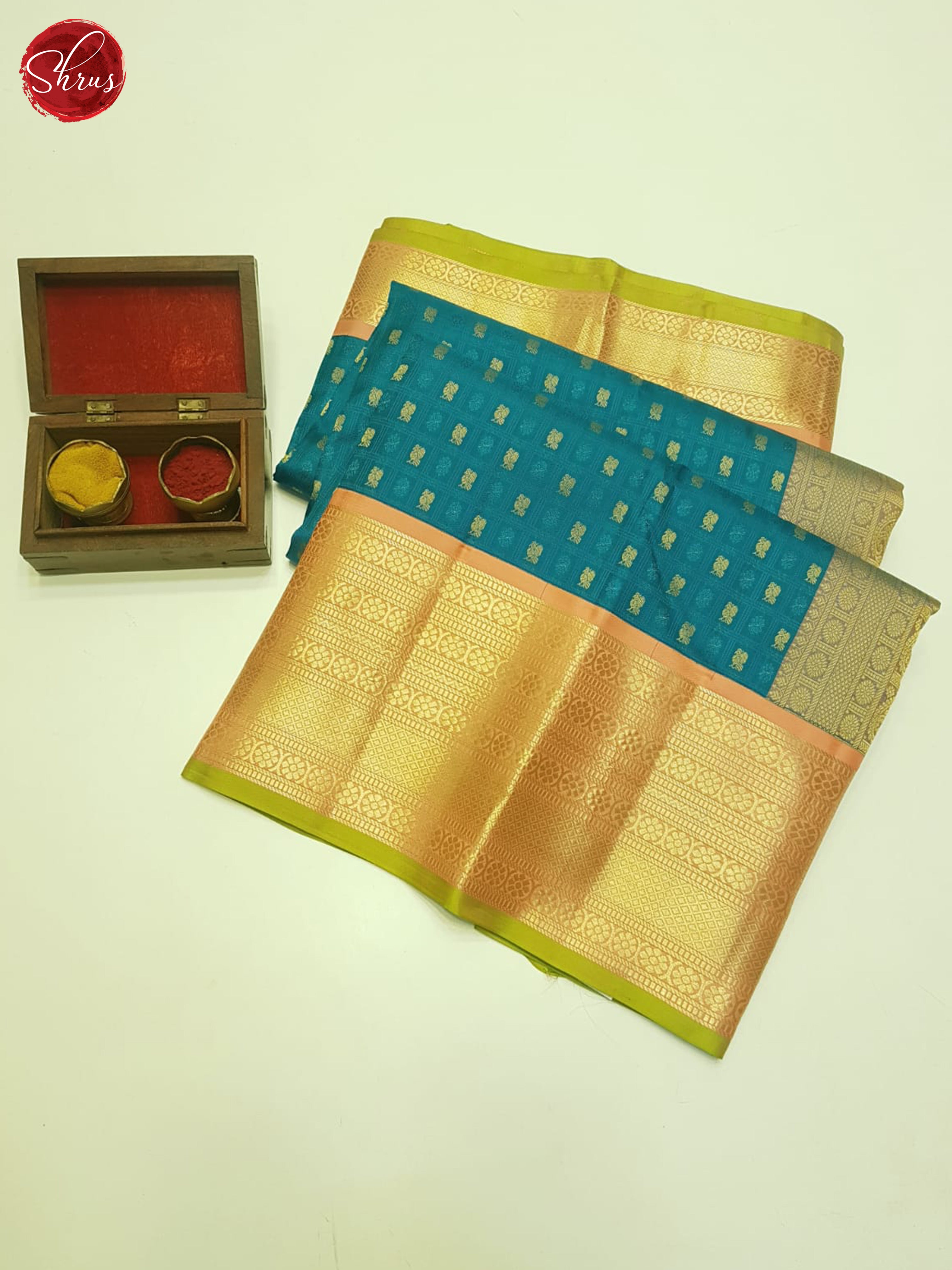 Blue And Peach- Kanchipuram Silk Saree - Shop on ShrusEternity.com