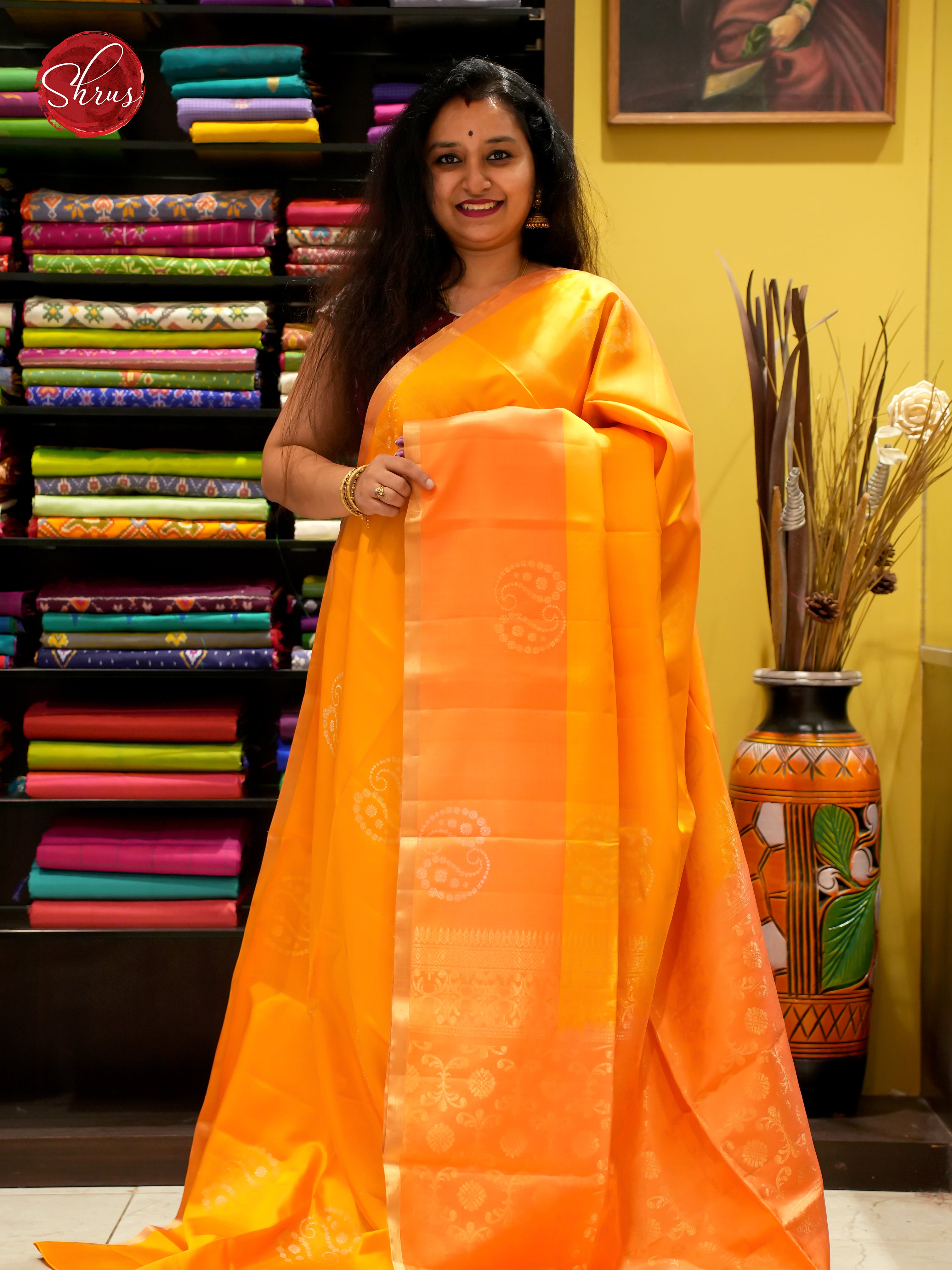 Yellow And Peach Pink-Soft Silk Saree - Shop on ShrusEternity.com