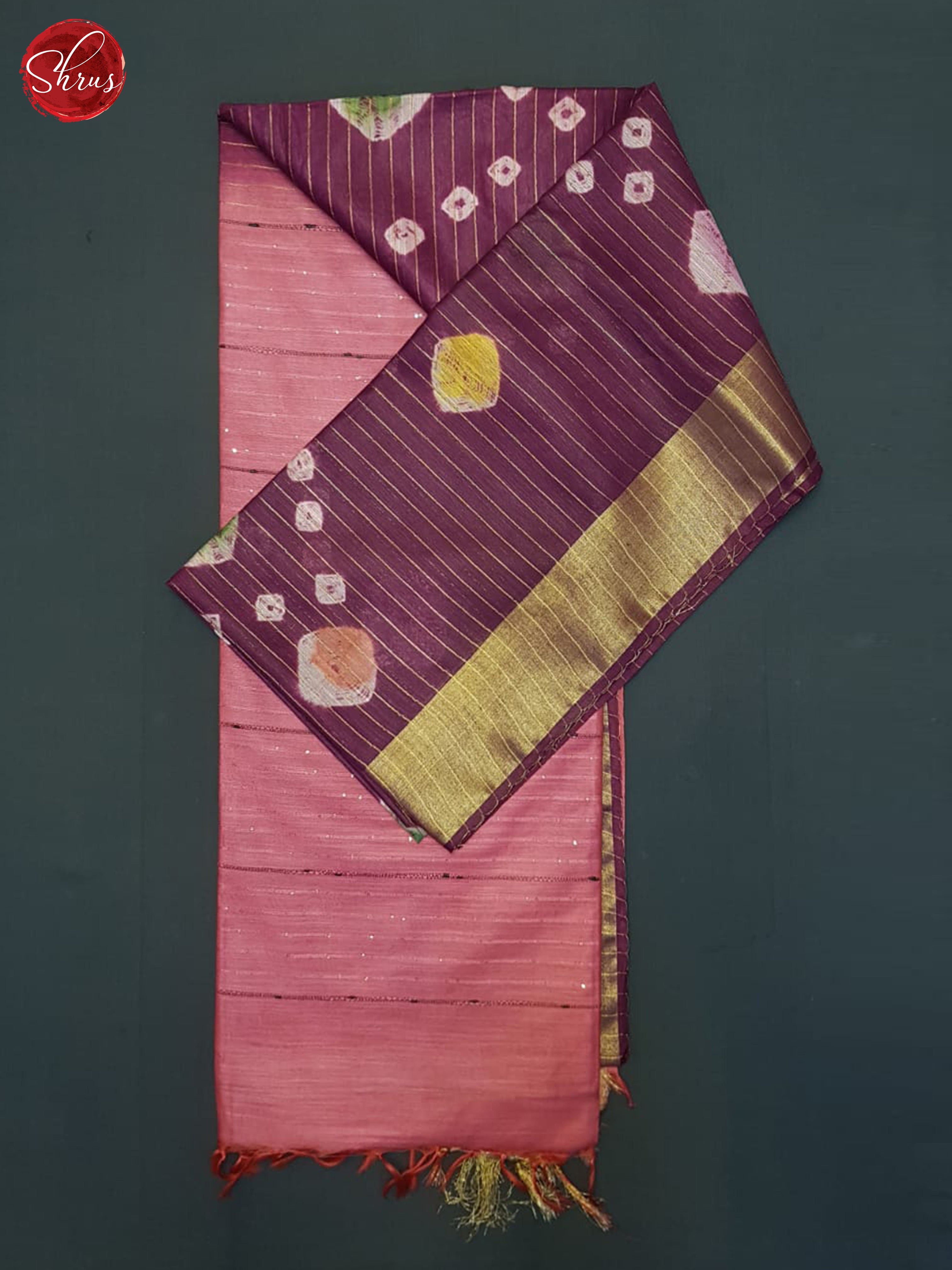 Wine & Orangish Pink - Shibori Saree with Zari borders - Shop on ShrusEternity.com