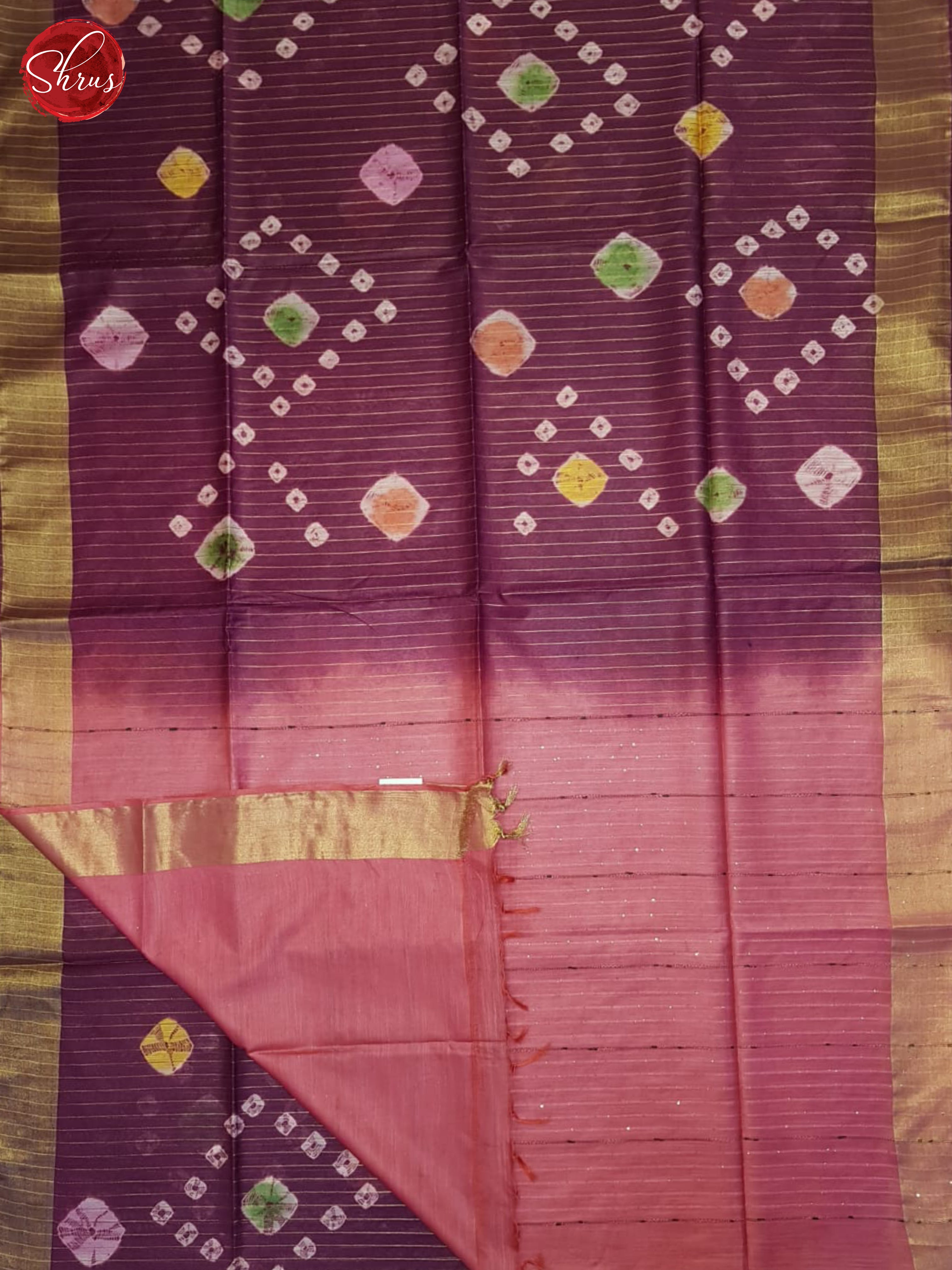 Wine & Orangish Pink - Shibori Saree with Zari borders - Shop on ShrusEternity.com