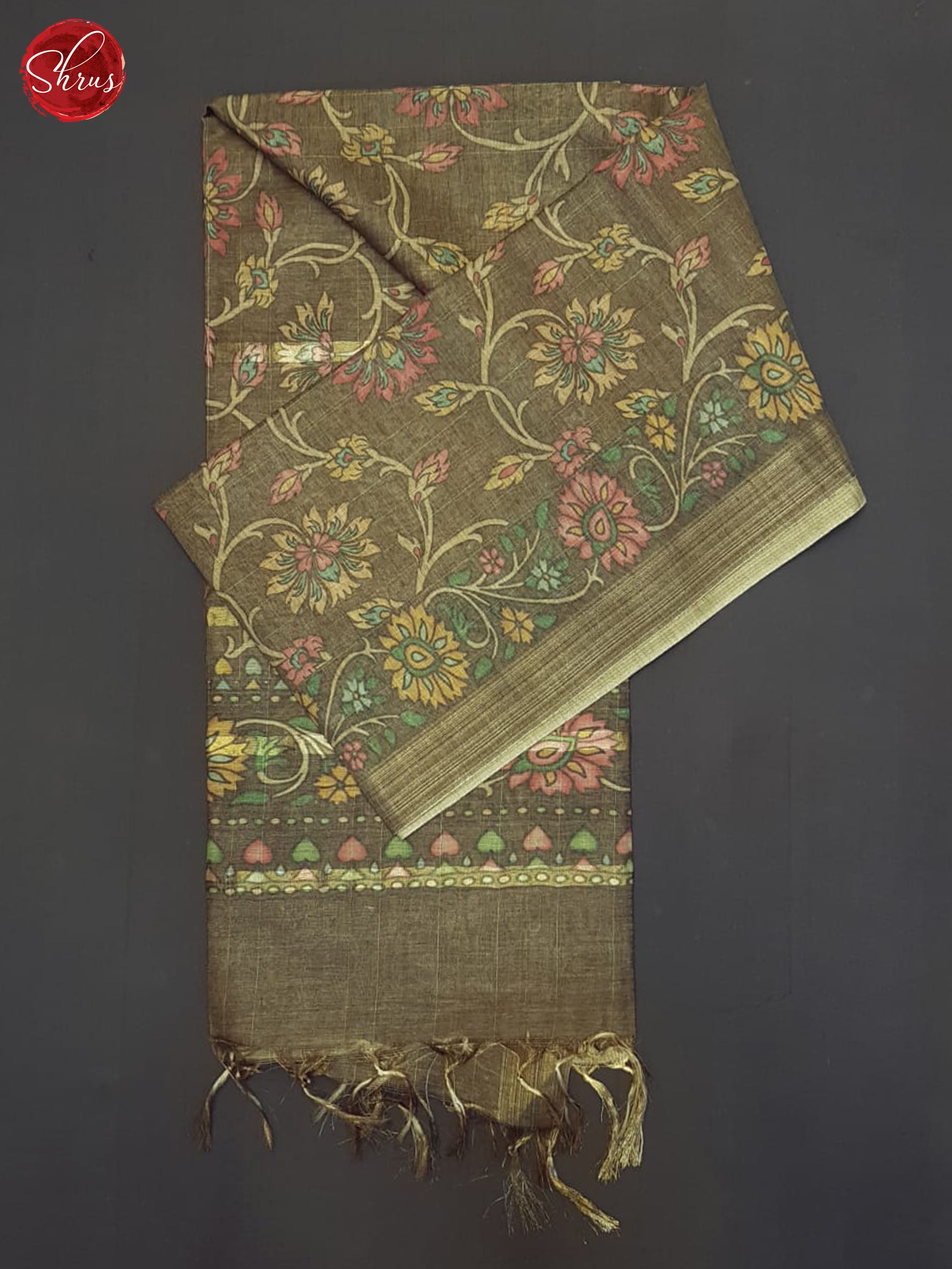 Greyish Brown(Single Tone)- Semi Tussar Saree - Shop on ShrusEternity.com