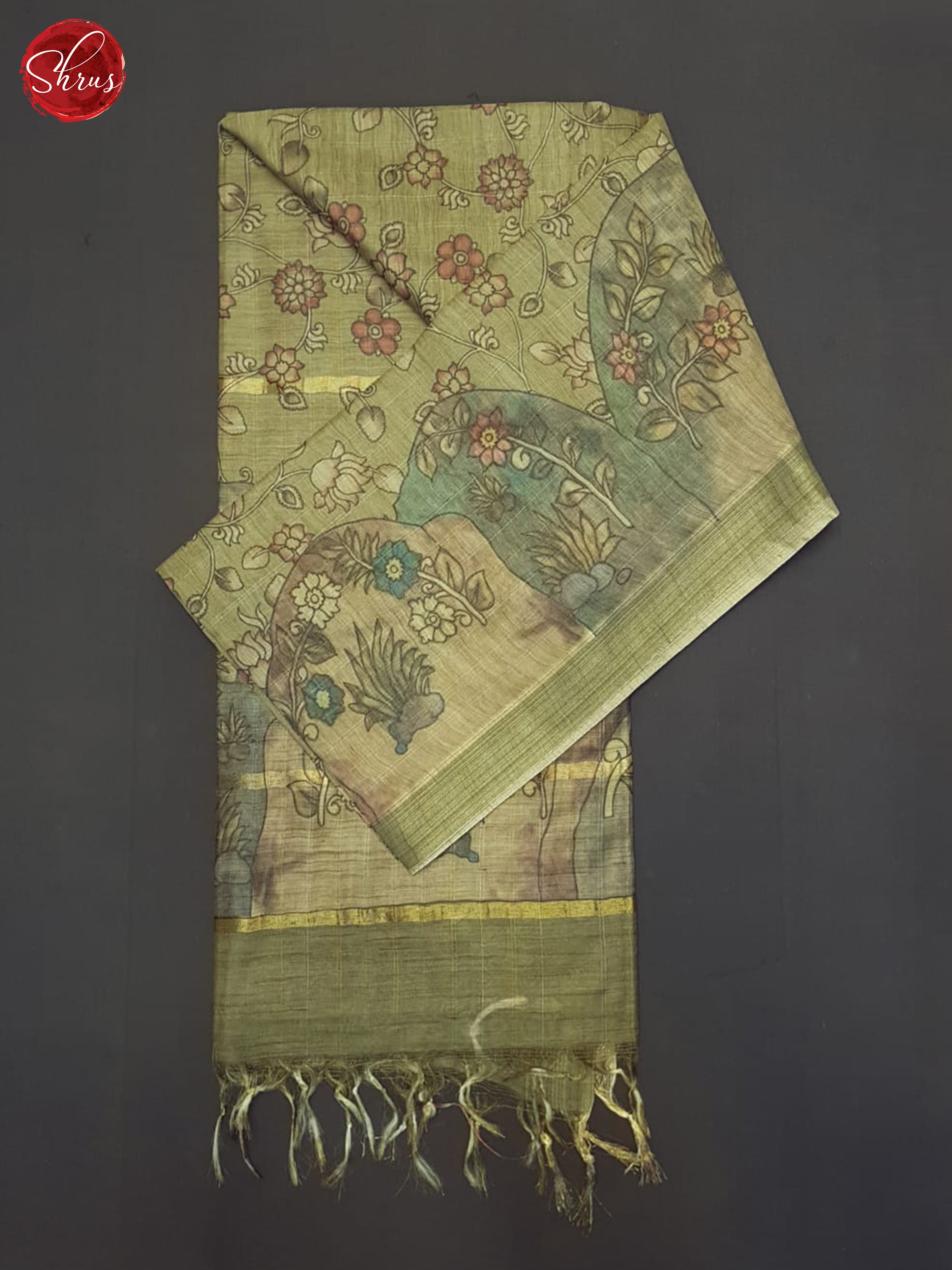 Greenish Grey(single tone)-Semi Tussar Saree - Shop on ShrusEternity.com