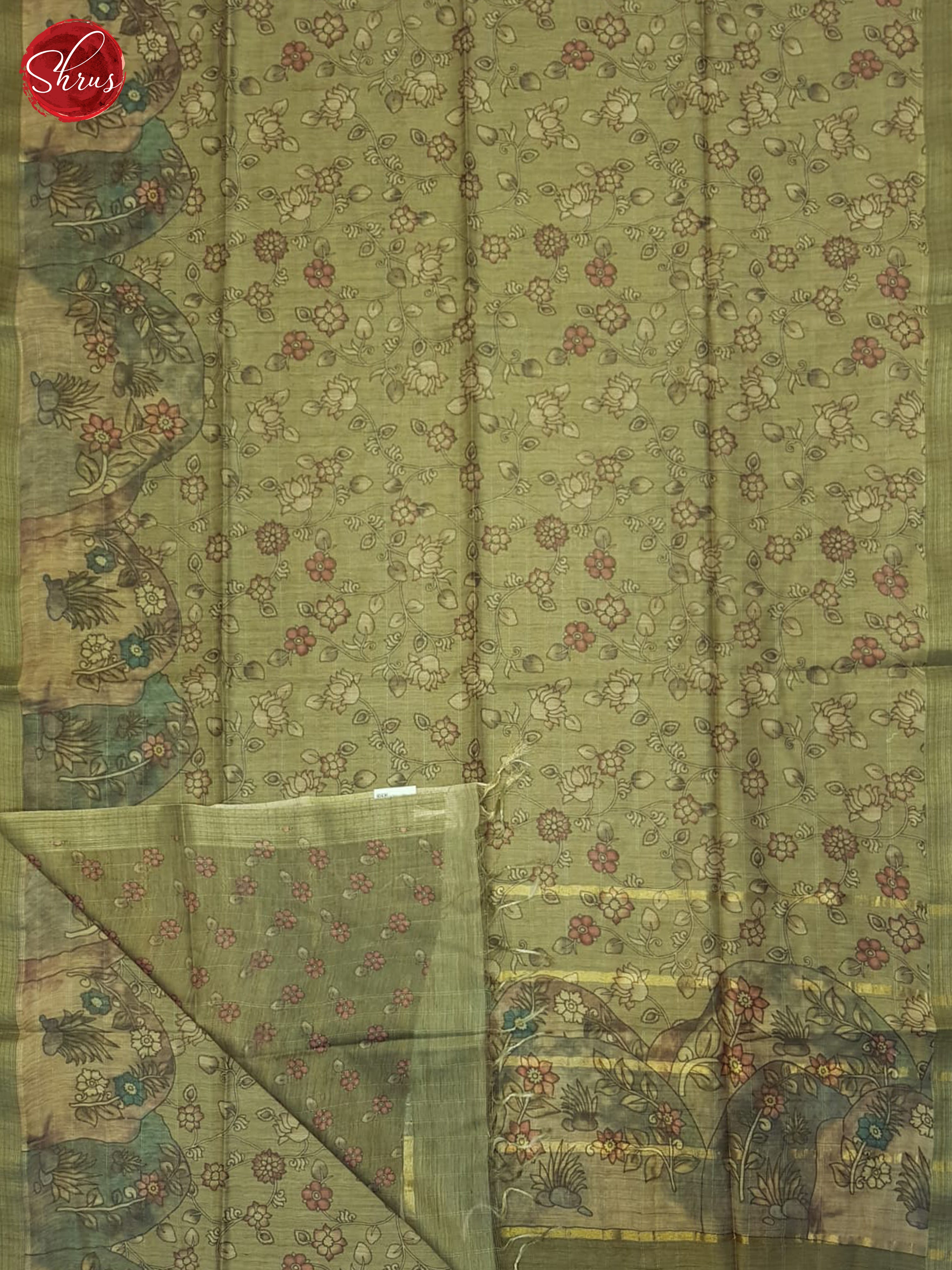 Greenish Grey(single tone)-Semi Tussar Saree - Shop on ShrusEternity.com