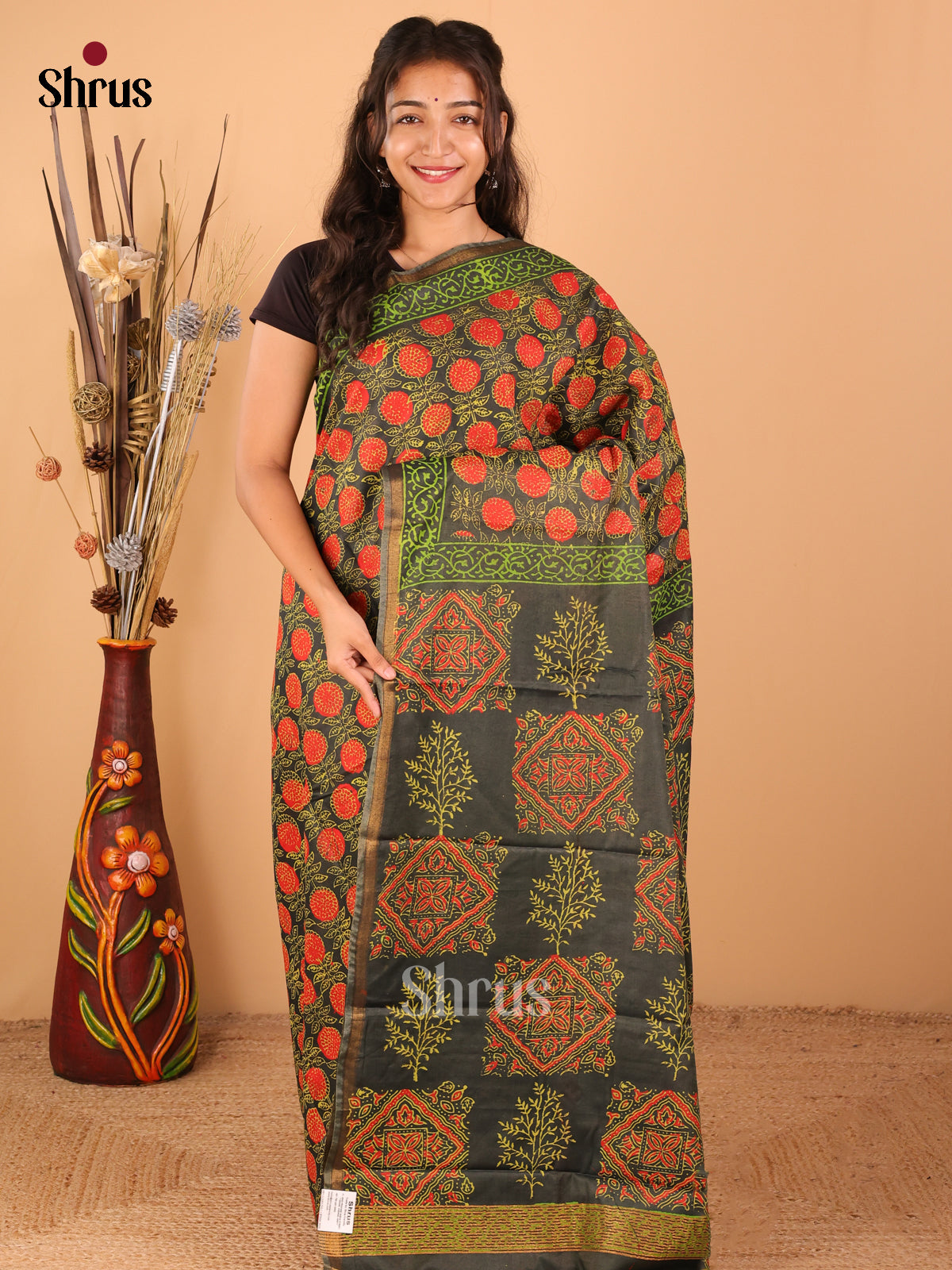 Dark green - Semi Chanderi - CCS13079 - Shop on ShrusEternity.com