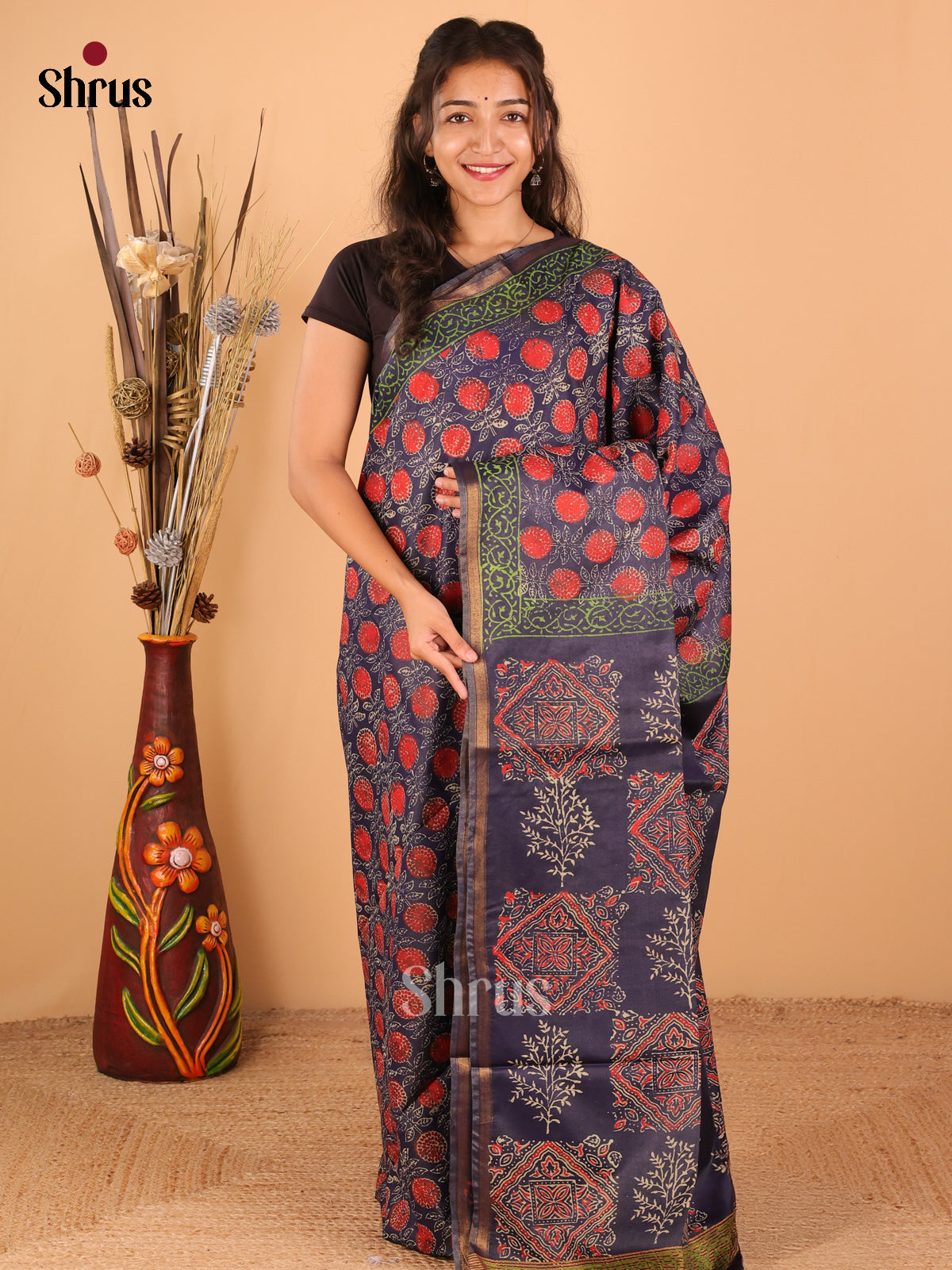 Navy blue - Semi Chanderi - CCS13082 - Shop on ShrusEternity.com