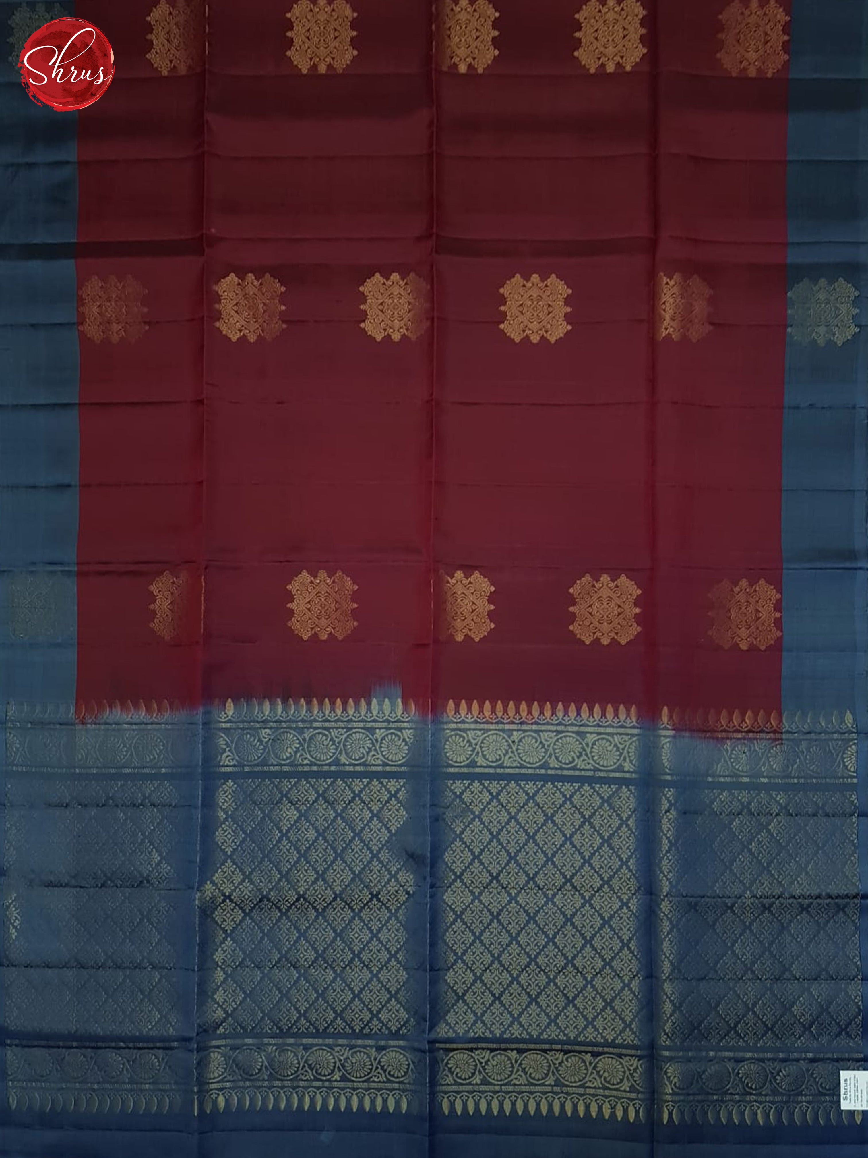 Maroon And Bluish Grey- Soft Silk Half-pure Saree - Shop on ShrusEternity.com