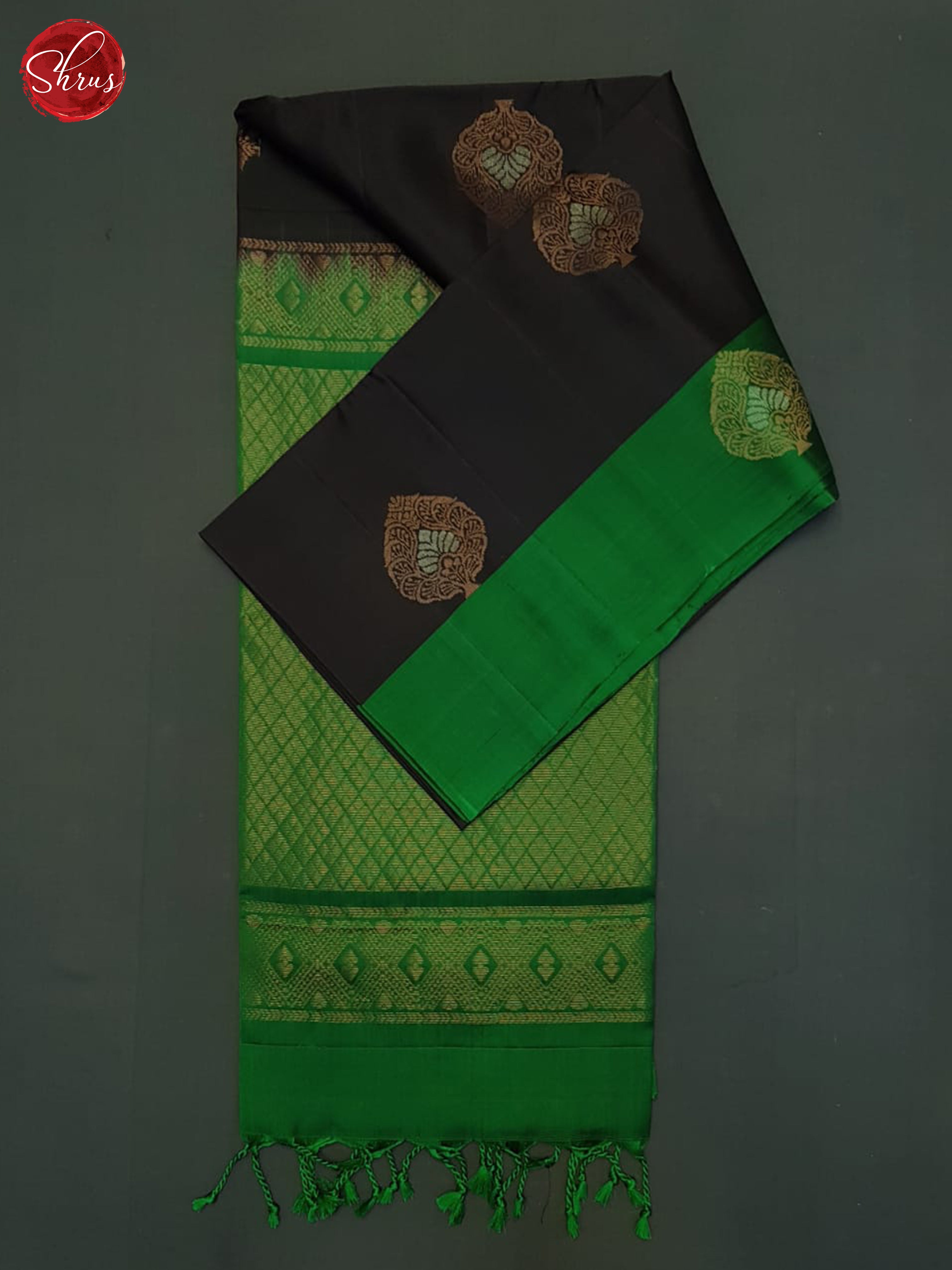 Black And Green- Soft Silk Half-pure Saree - Shop on ShrusEternity.com