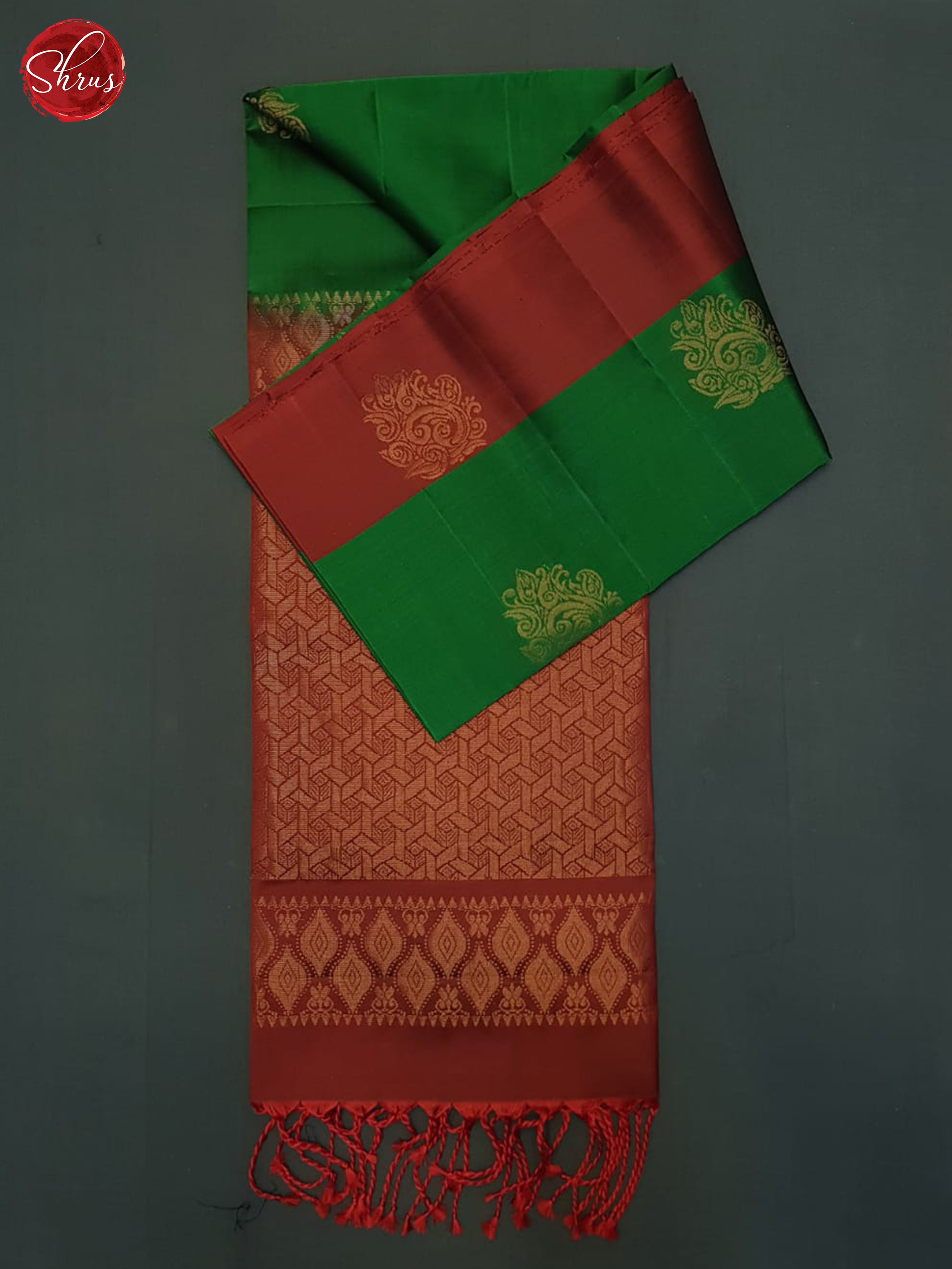 Green And Red- Soft Silk Half-pure Saree - Shop on ShrusEternity.com