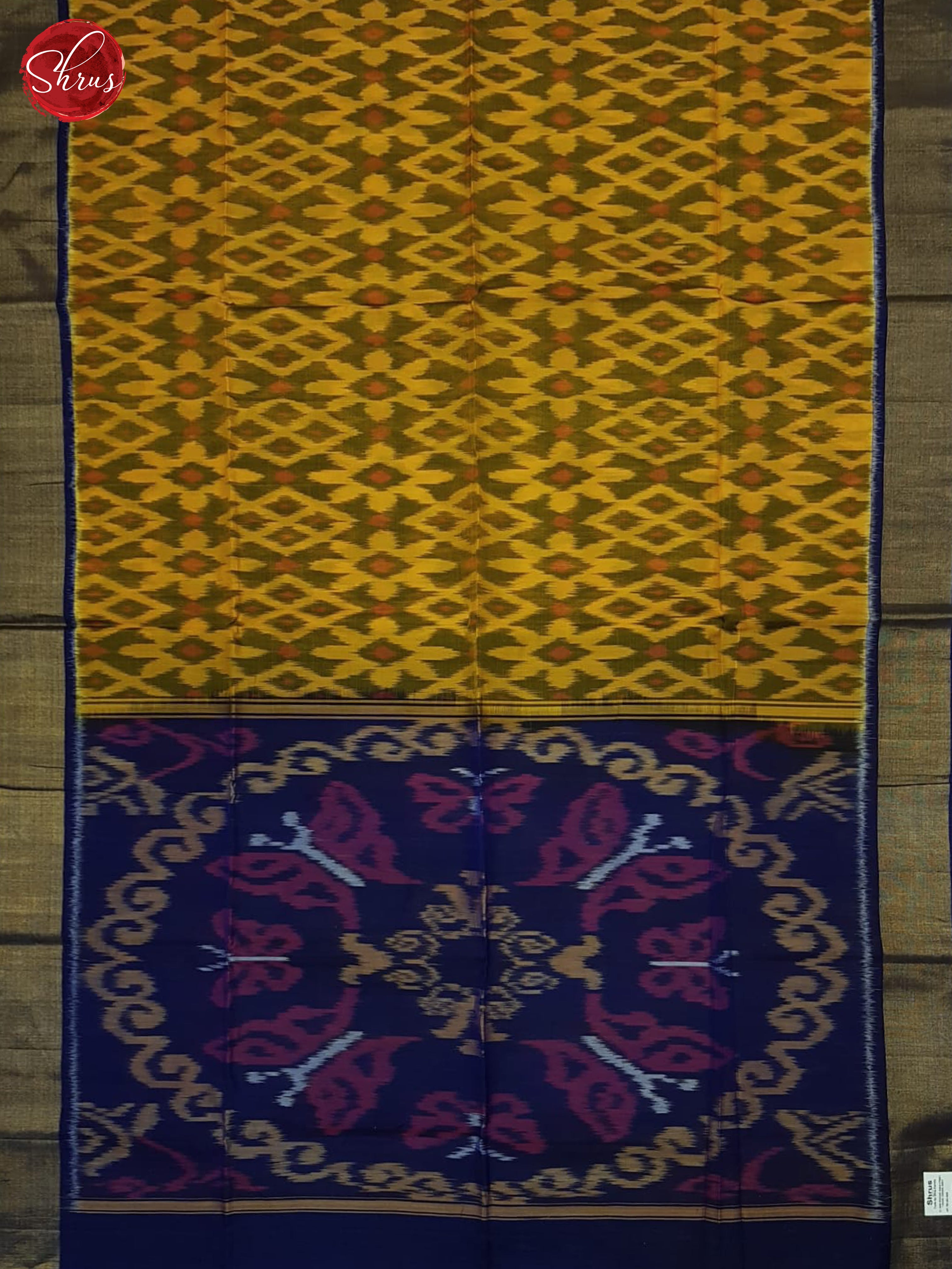 Mustard And Blue-Pochampally Silk Cotton saree - Shop on ShrusEternity.com