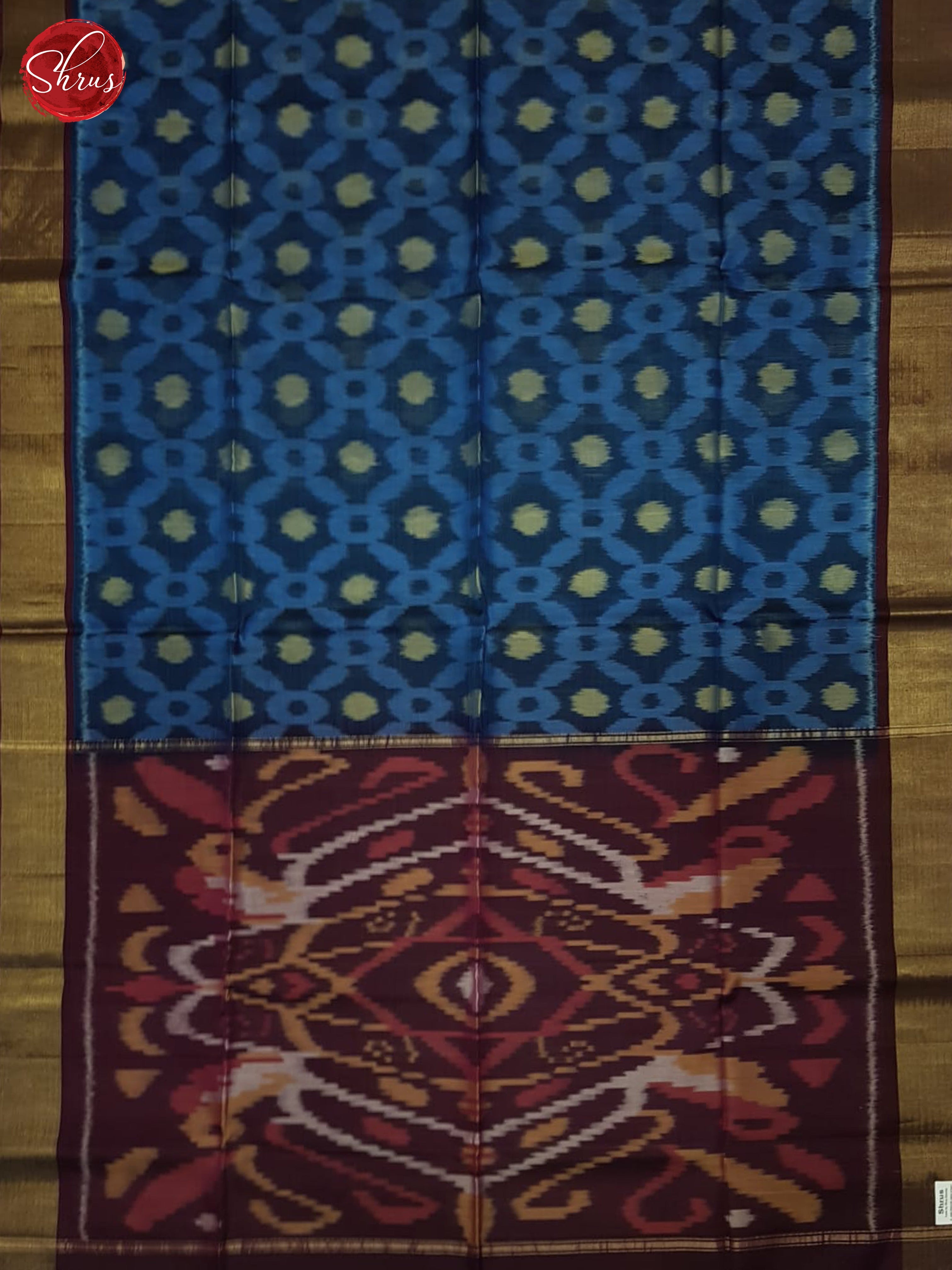 Blue And Deep Wine- Pochampally Silk Cotton Saree - Shop on ShrusEternity.com