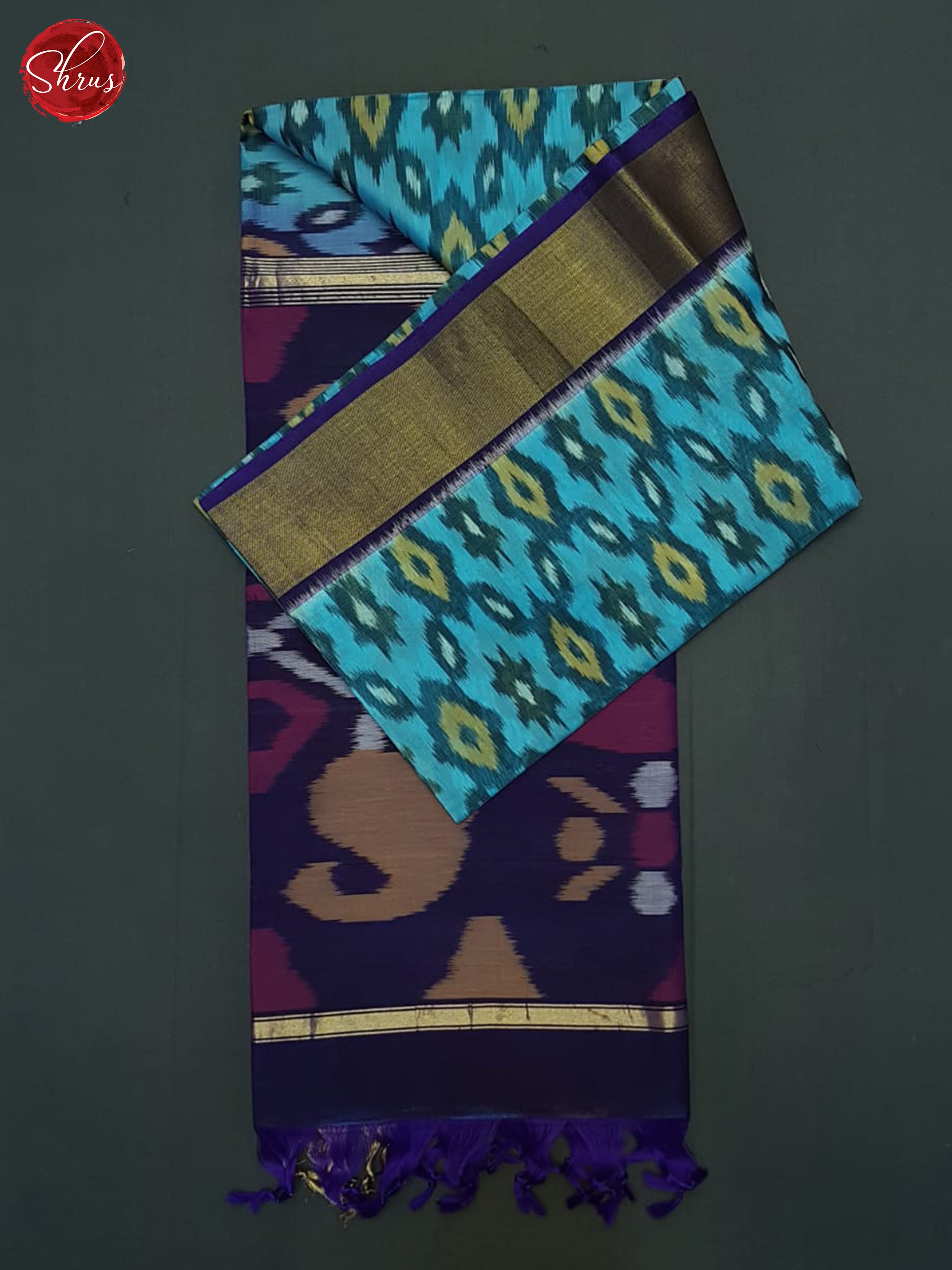 Blue And Purple- Pochampally Silk Cotton Saree - Shop on ShrusEternity.com