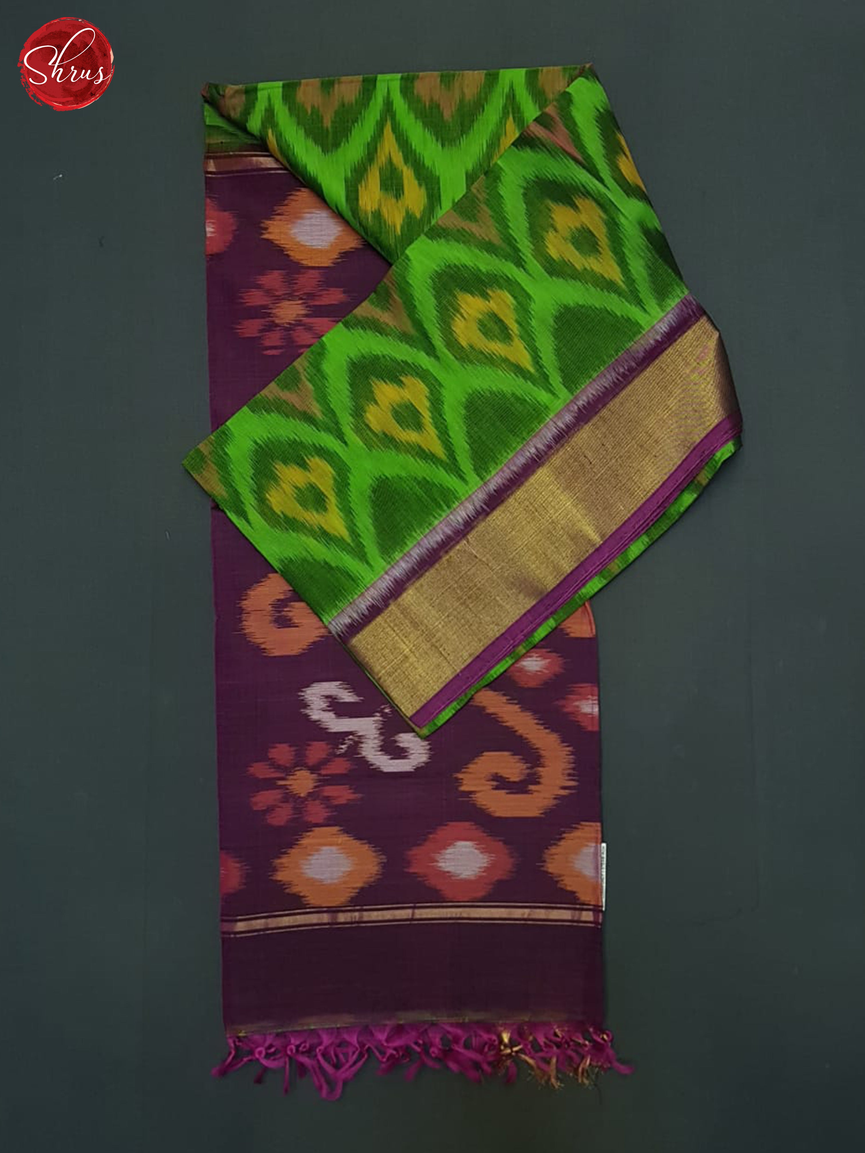 Green And Wine- Pochampally Silk Cotton Saree - Shop on ShrusEternity.com