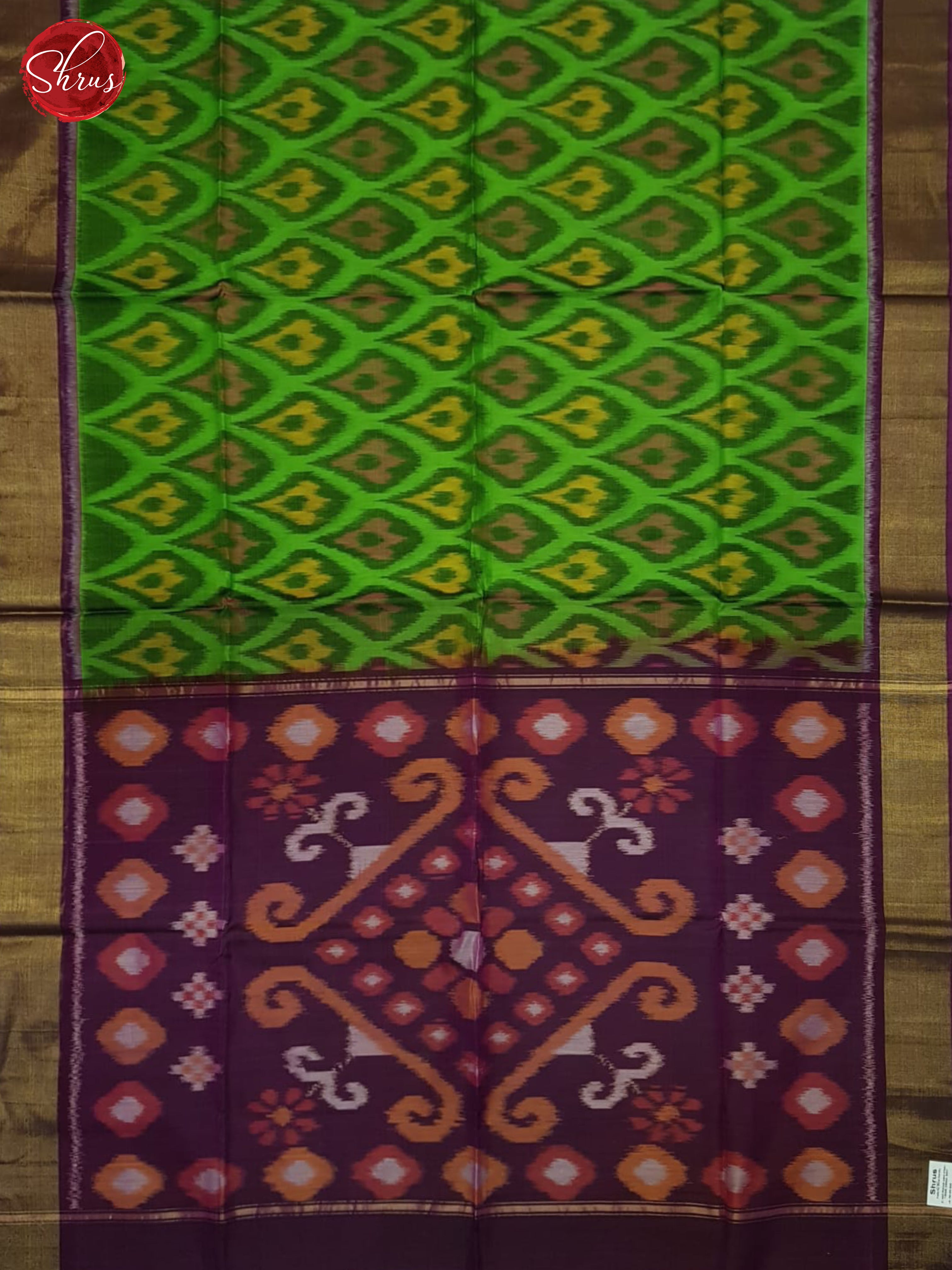 Green And Wine- Pochampally Silk Cotton Saree - Shop on ShrusEternity.com