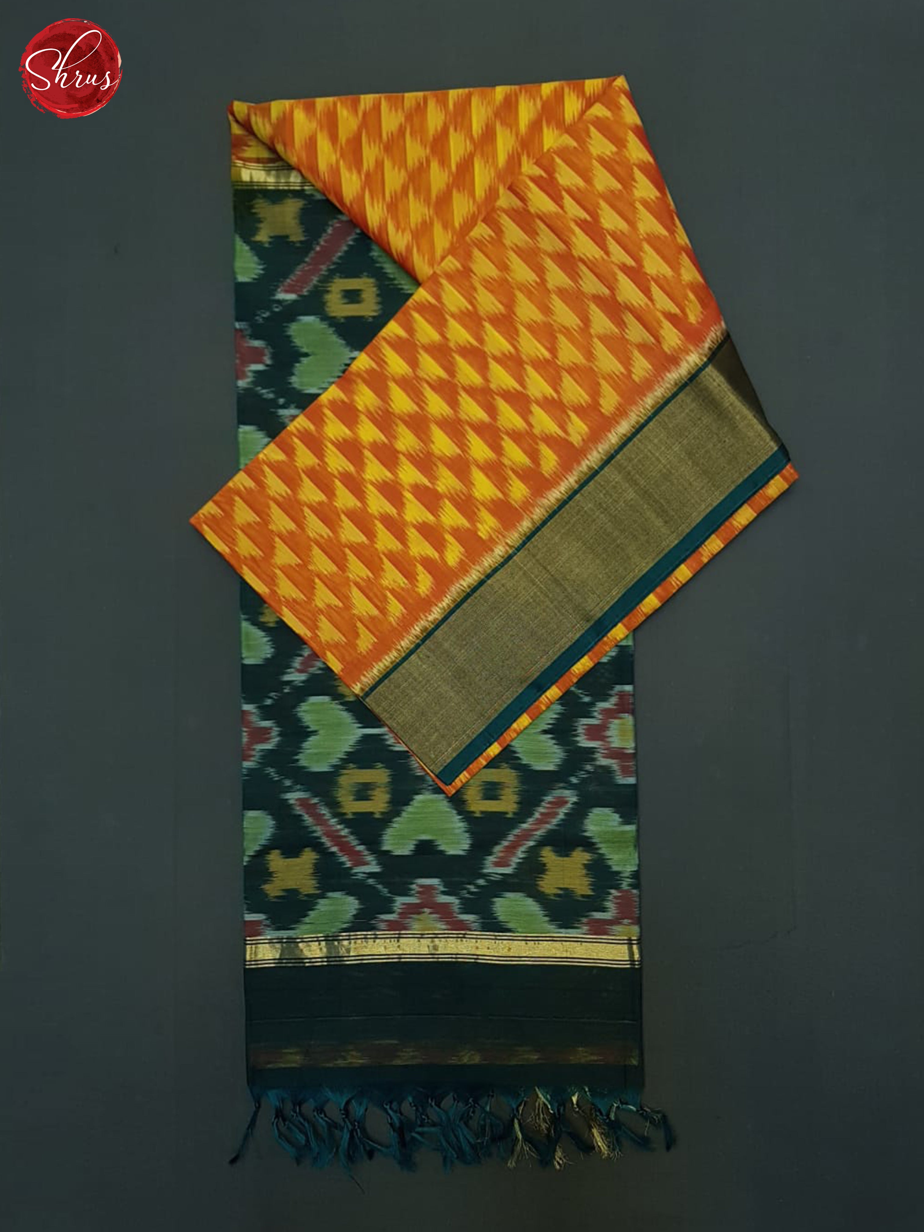 Orange And Green- Pochampally Silk Cotton Saree - Shop on ShrusEternity.com