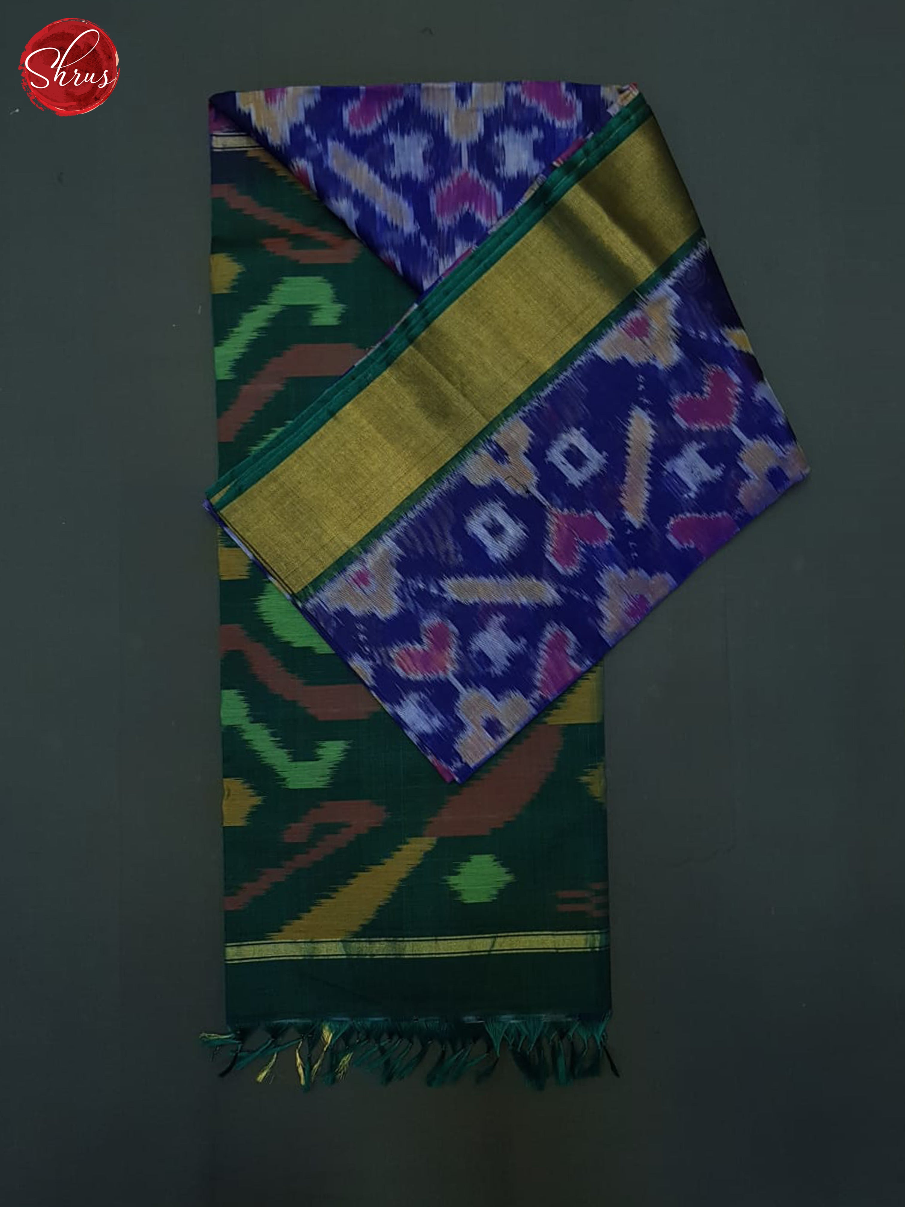 Blue And Green- Pochampally Silk Cotton Saree - Shop on ShrusEternity.com