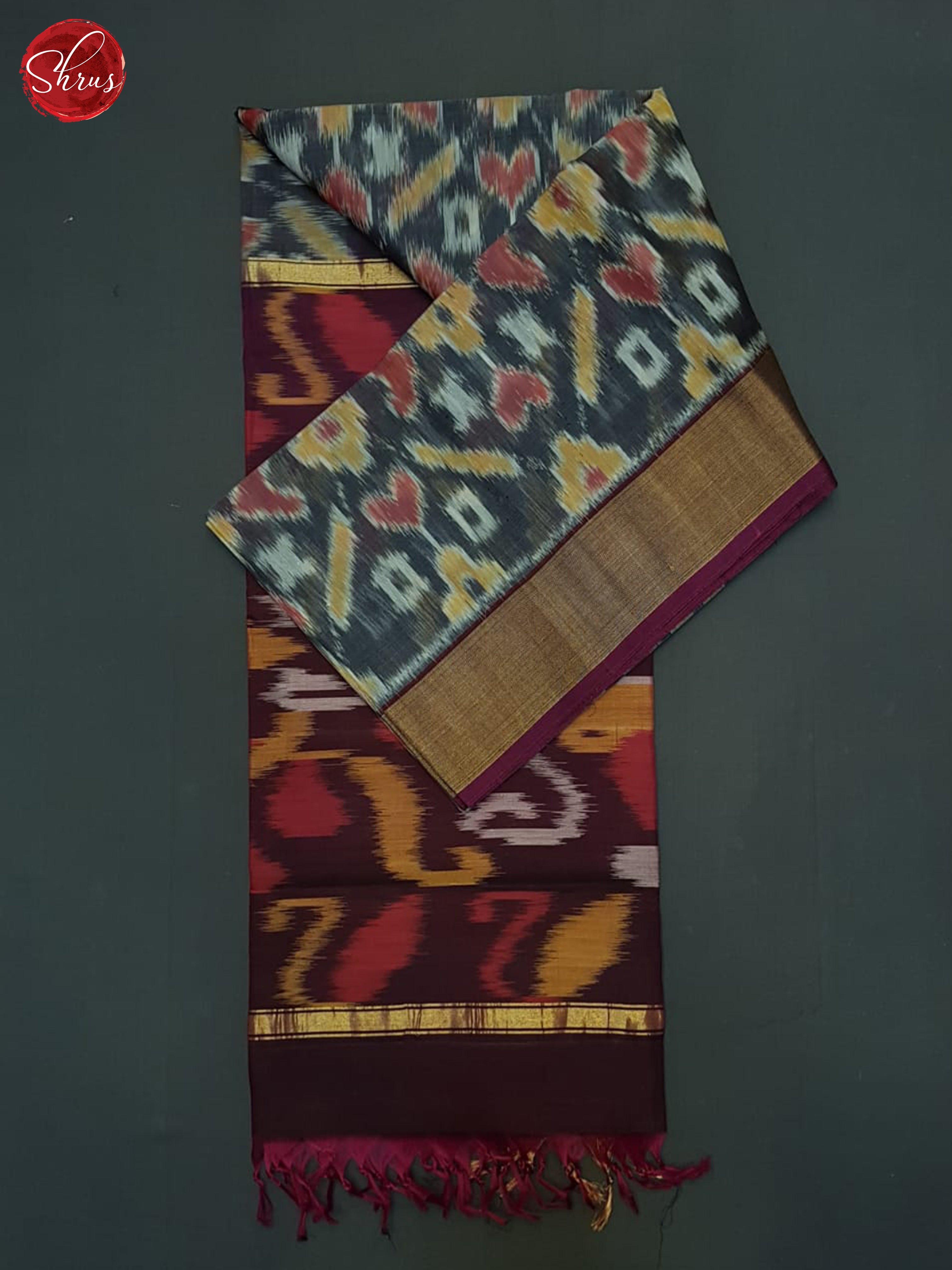 Grey And Deep Wine- Pochampally Silk Cotton Saree - Shop on ShrusEternity.com