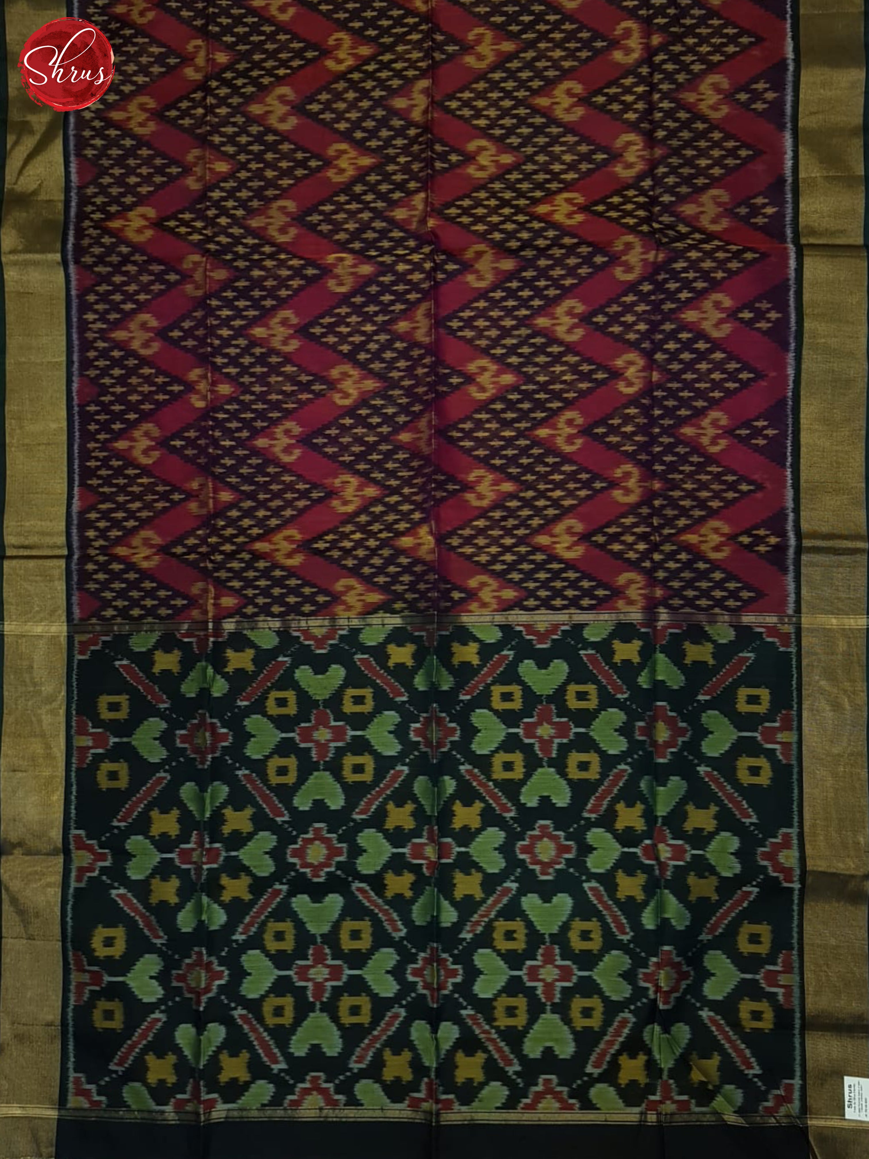 Wine And Green- Pochampally Silk Cotton Saree - Shop on ShrusEternity.com