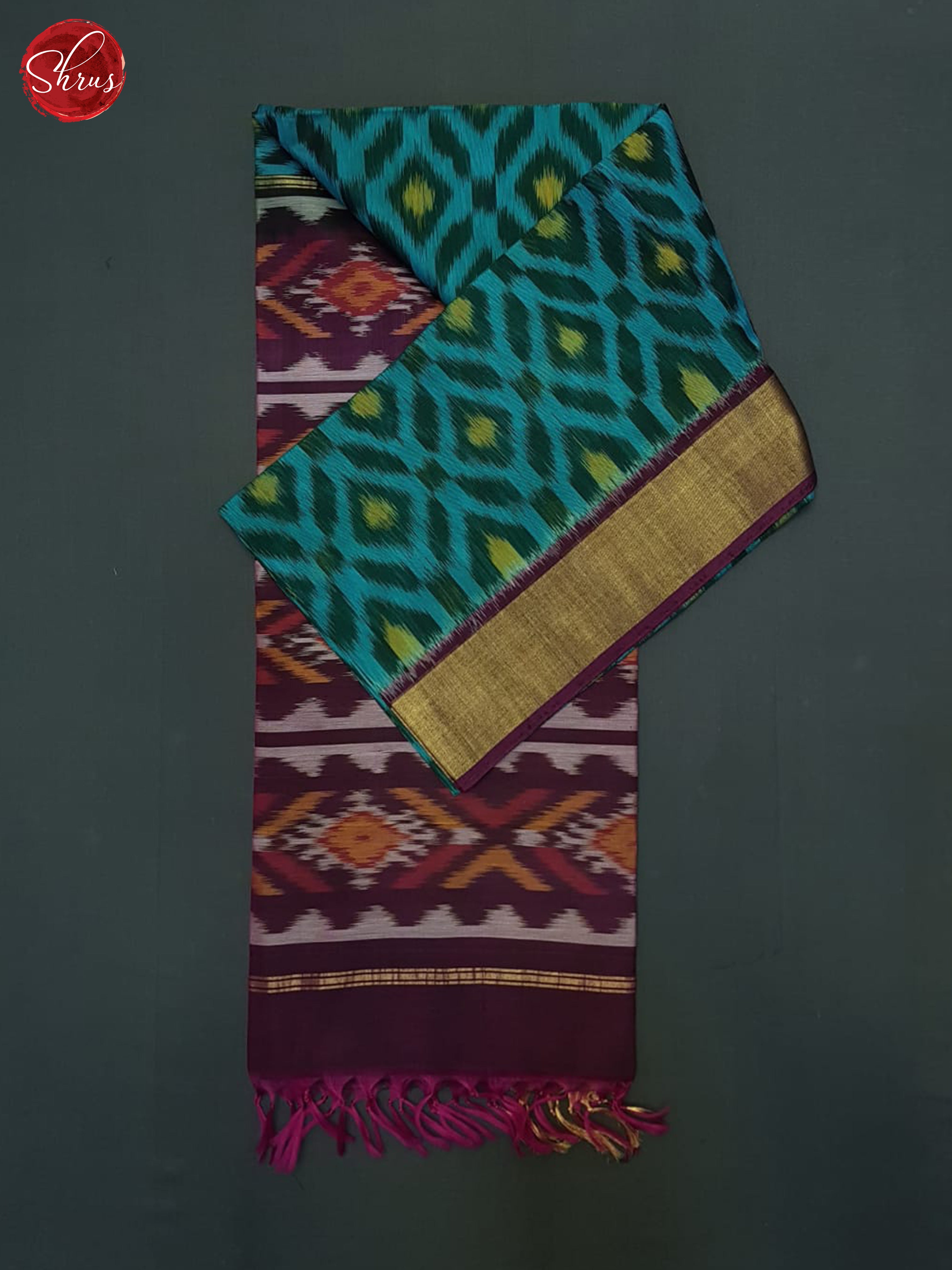 Blue And Wine- Pochampally Silk Cotton Saree - Shop on ShrusEternity.com