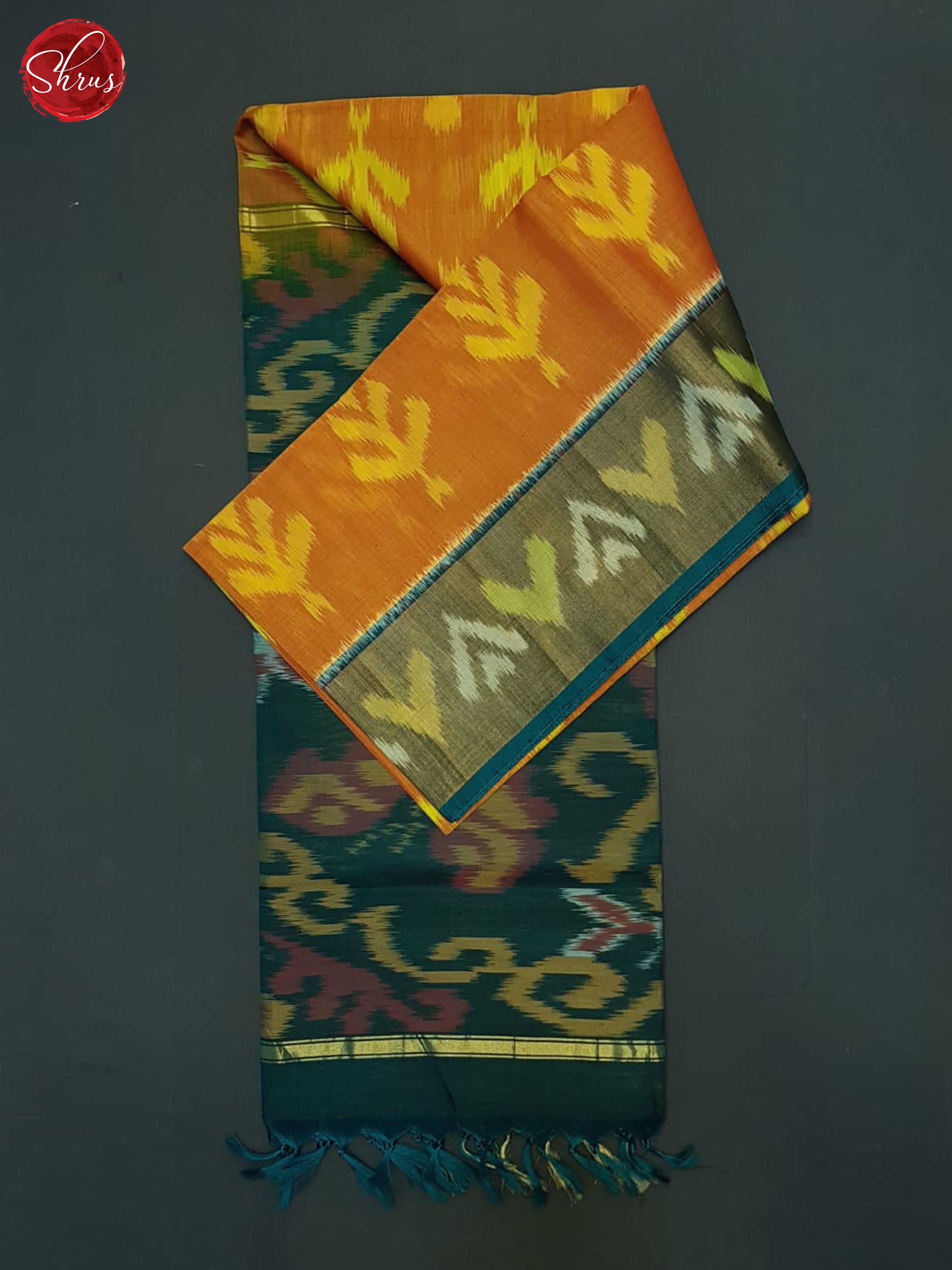 Fire Orange And Green- Pochampally Silk Cotton Saree - Shop on ShrusEternity.com