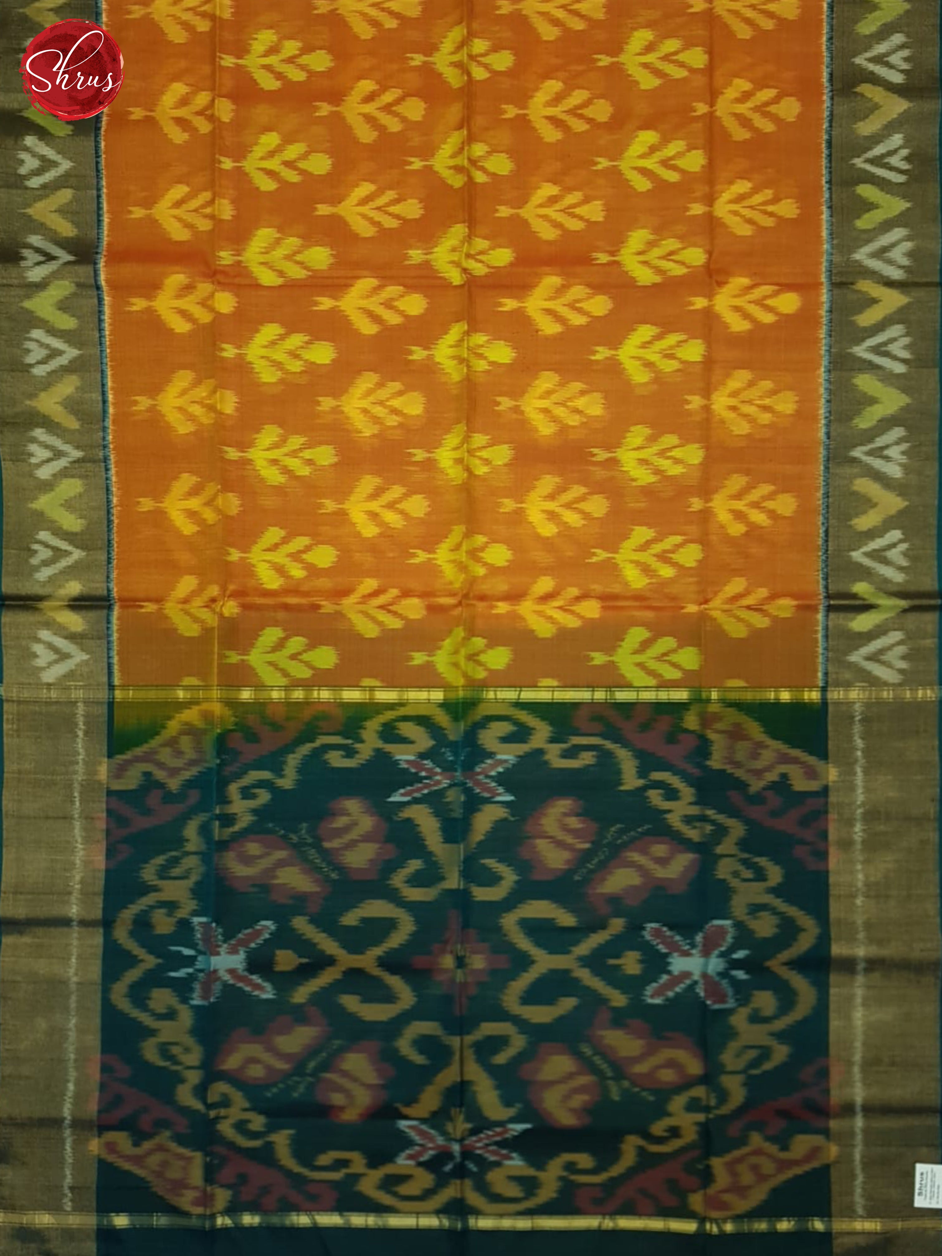 Fire Orange And Green- Pochampally Silk Cotton Saree - Shop on ShrusEternity.com