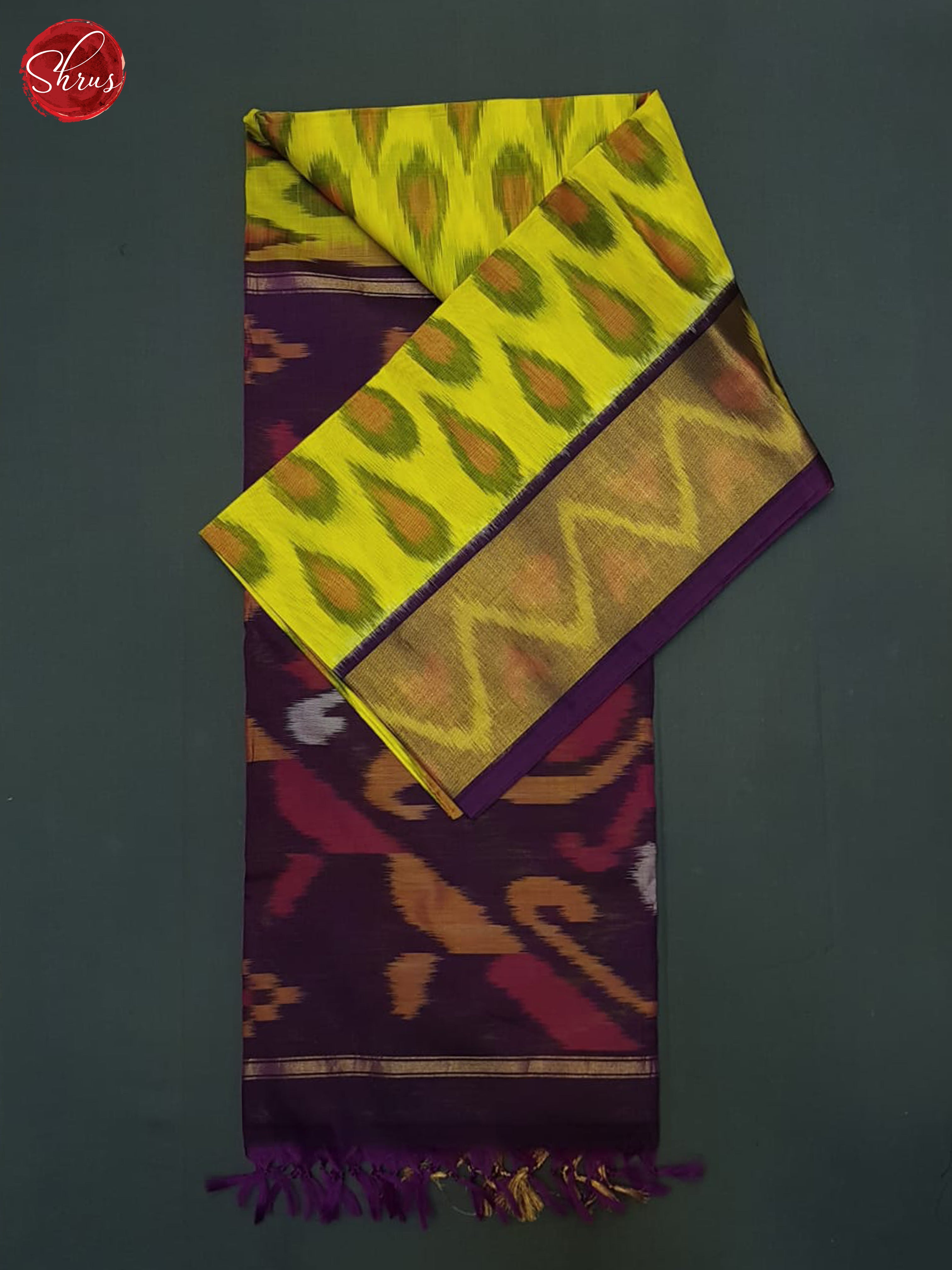 Lime Yellow And Purple- Pochampally Silk Cotton Saree - Shop on ShrusEternity.com